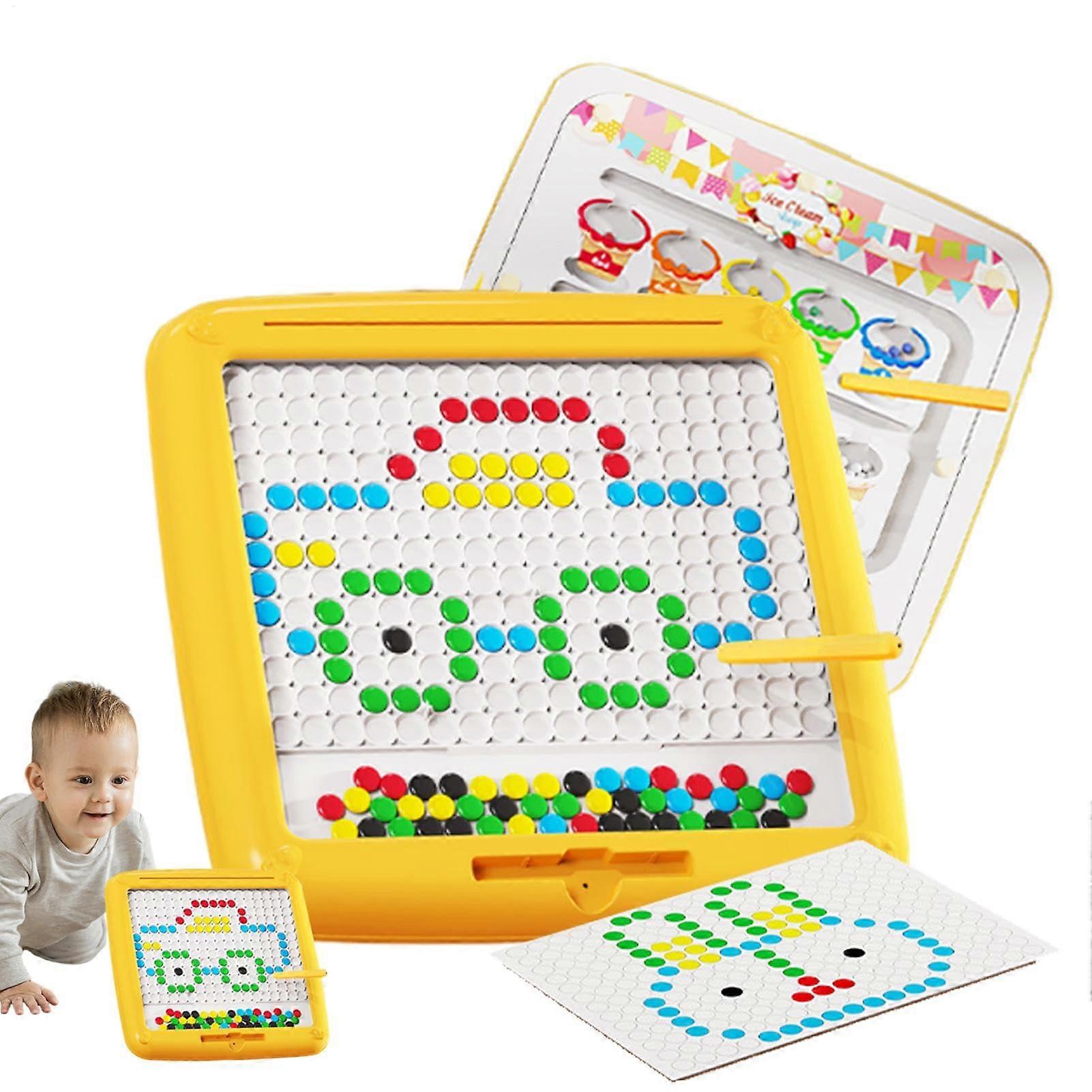 Magnetic Dots Drawing Board for Kids, 31 x 31.5 cm, 2-in-1 Learning Card Board, Yellow/Pink, Easy to Use for Ages 3+