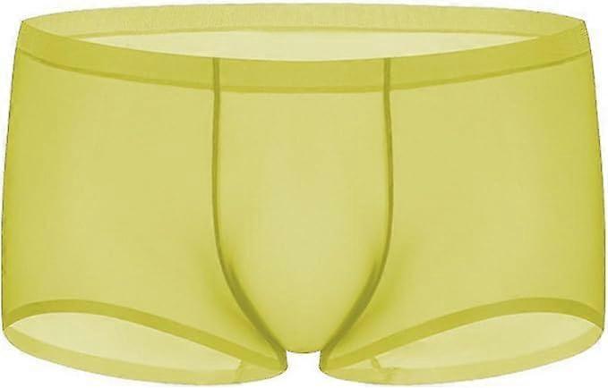 Men's Transparent Thong Underwear Ultra-Thin Nylon Ice Silk Boxer Shorts Breathable Low Waist Panties Yellow XL