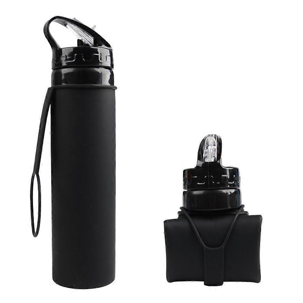 Silicone Water Bottle Black Foldable 600ml, Cycling, Portable, Shatterproof