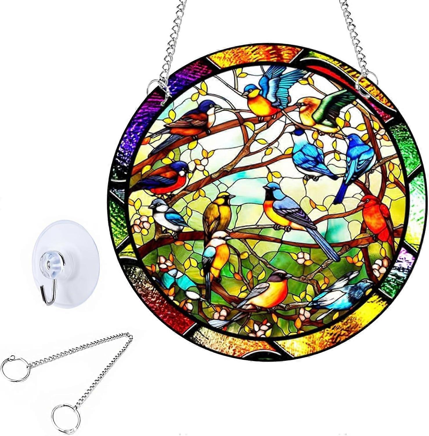 Hummingbird Window Sun Catcher 20cm Acrylic Stained Glass Decoration Colorful Light Catcher for Home and Porch
