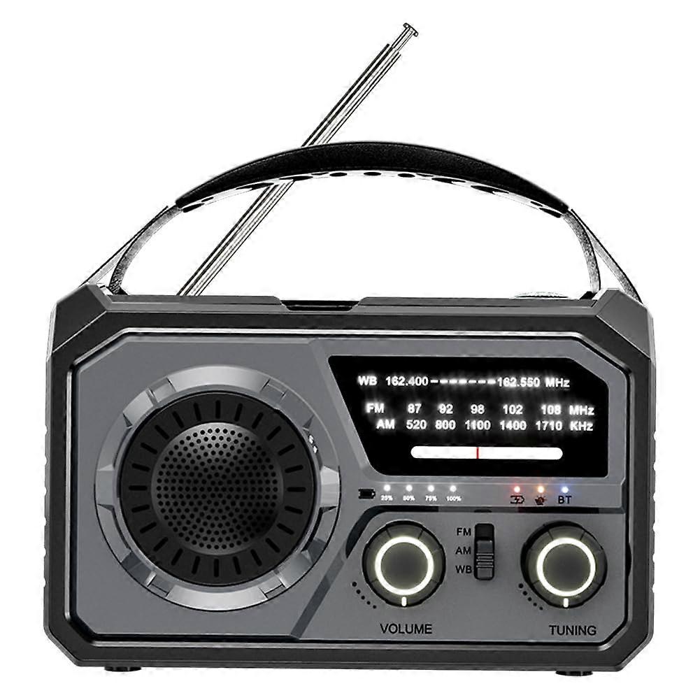 16000mAh Hand Crank Emergency Radio with Bluetooth, LED Flashlight, Grey Color, Portable Survival Gear