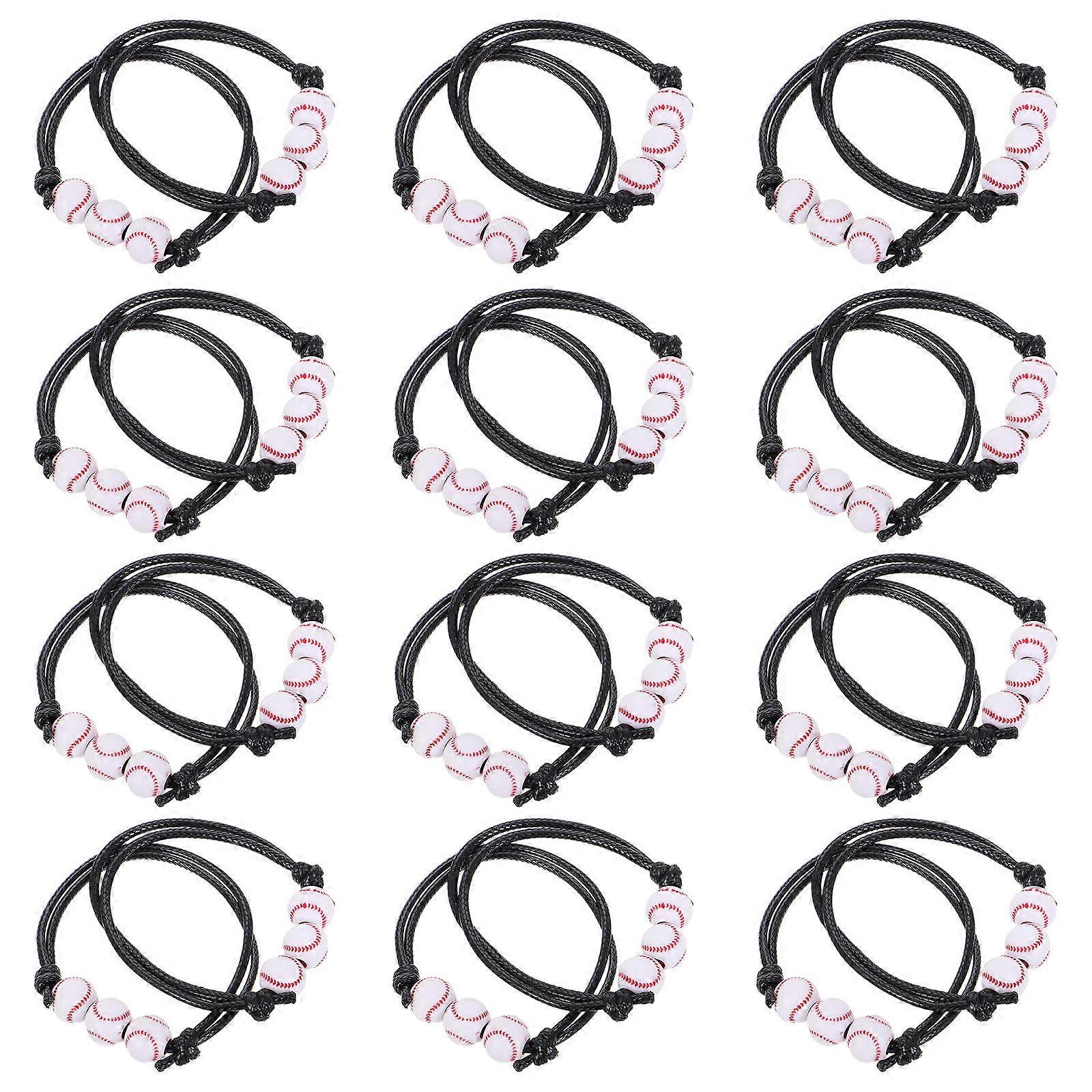 Baseball Party Favors Baseball Beads for Birthday Party Black Plastic and Waxed Cord Adjustable Length 12Pcs