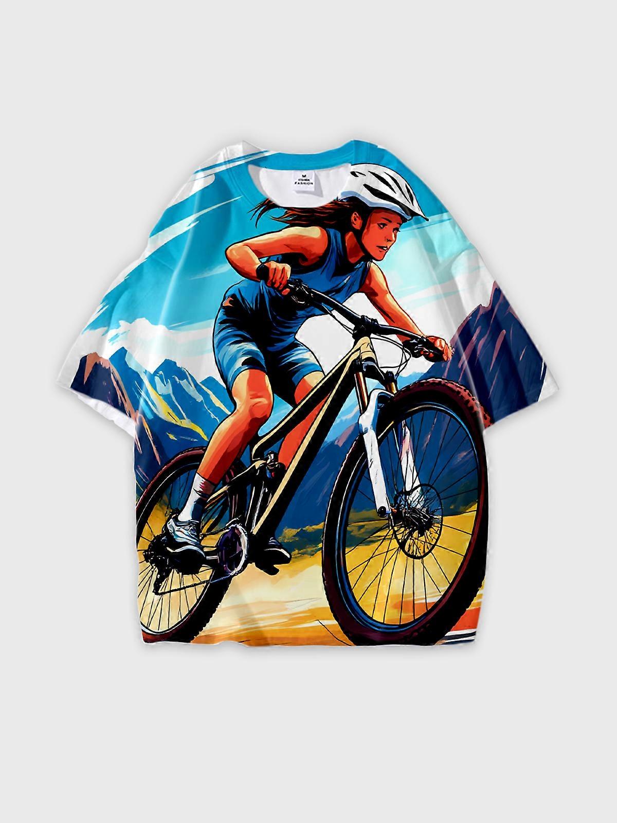 T-Shirt Round Neck, Loose Short Sleeve Pattern Graphic Tee, Unisex Summer Casual Top V3283