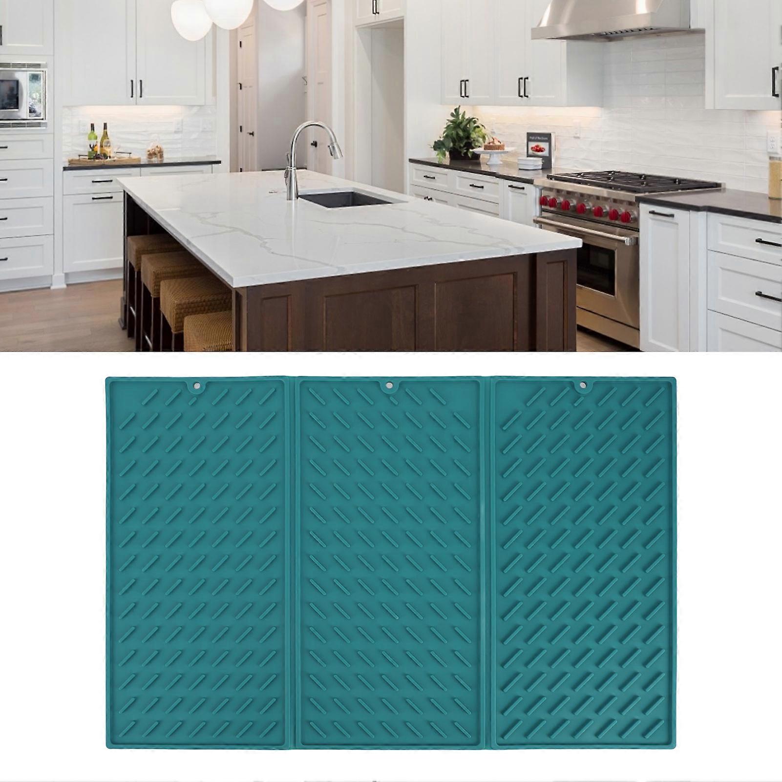 3 Fold Silicone Drying Mat 61x40cm Waterproof Green Kitchen Mat