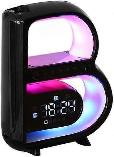 Wireless charging desk lamp Portable Bluetooth speaker Wireless charging with clock sound Colorful atmosphere light Subwoofer(Black)