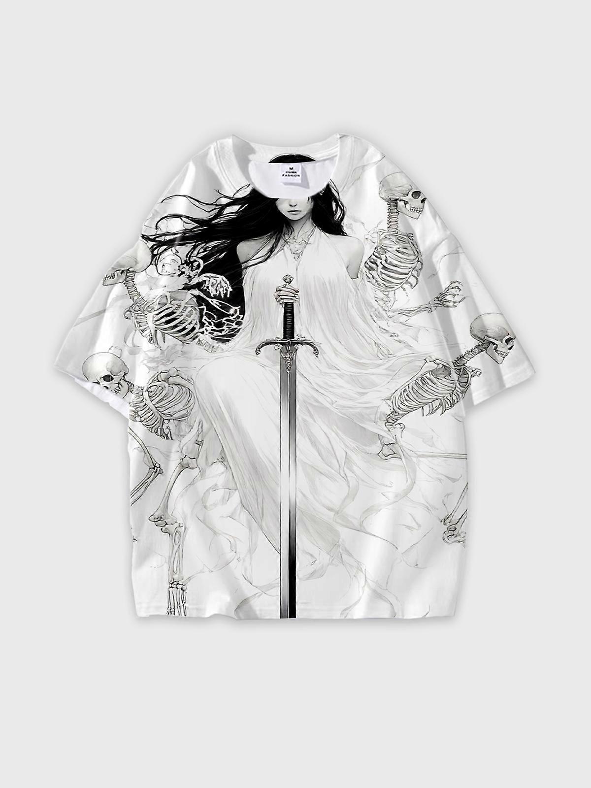 T-Shirt Round Neck, Loose Short Sleeve Pattern Graphic Tee, Unisex Summer Casual Top W2247