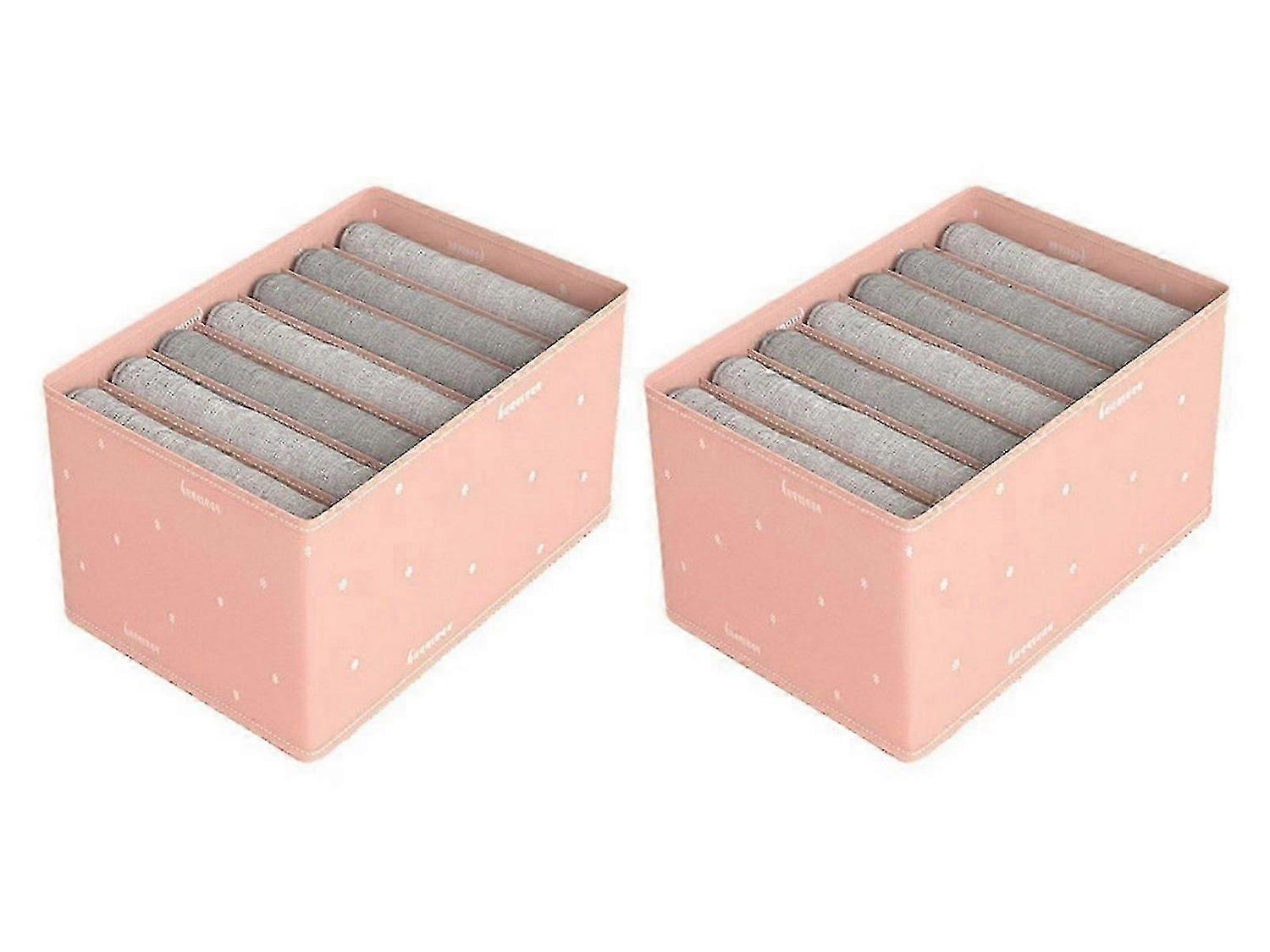 2Pcs 7-Grid Jeans Pants Storage Box Pink