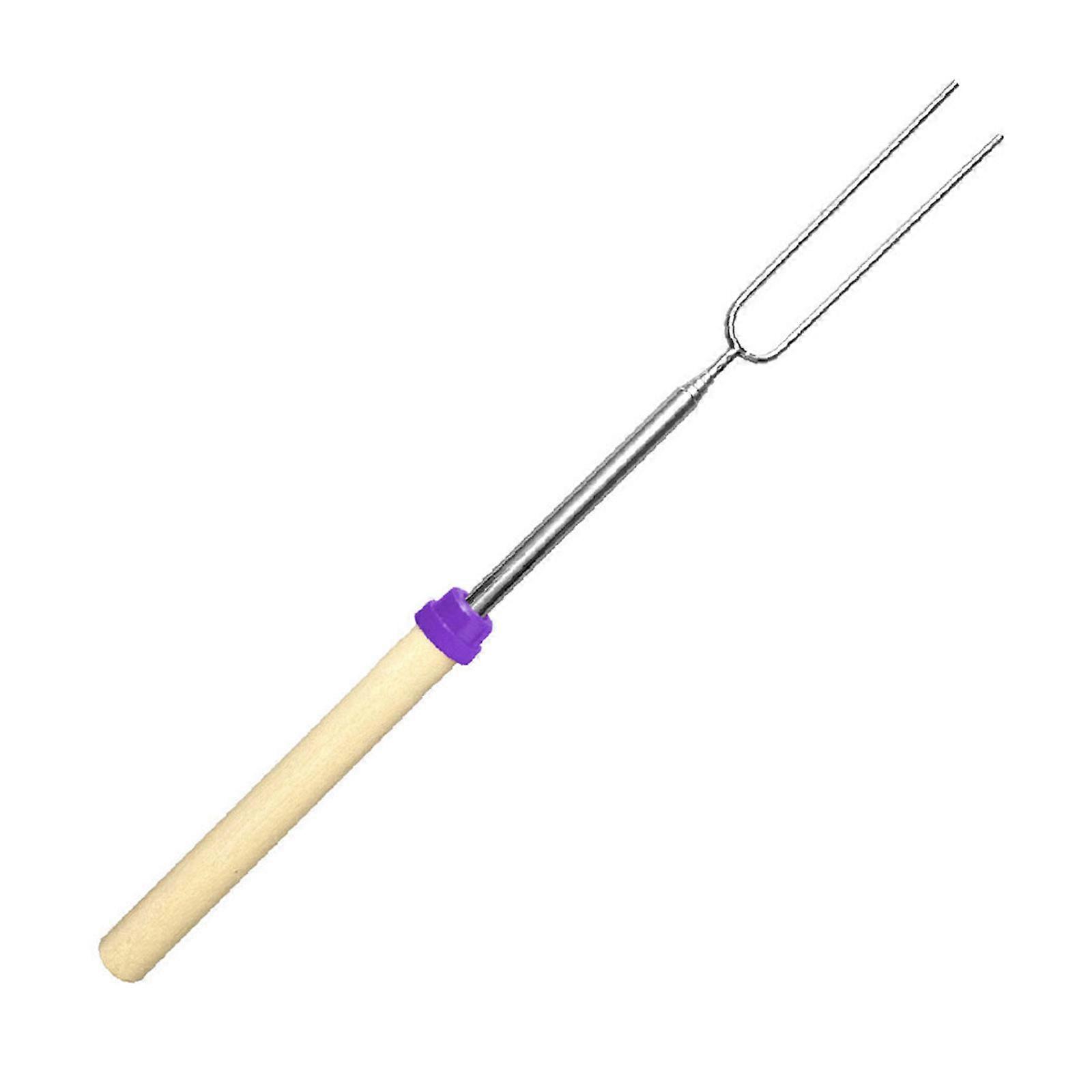 Heavy Duty Retractable Grills Fork With Food Safe 304 Steel And Heat Resistant Wood Handle For Functional Roasting Multicolor