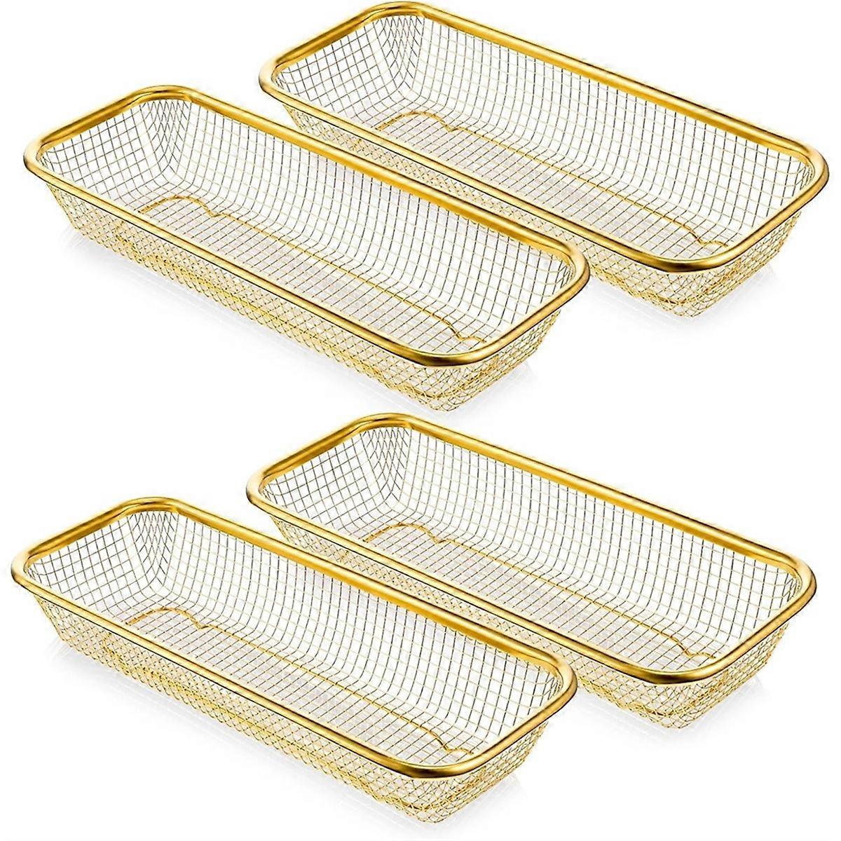 4 Pcs Gold Kitchen Drawer Organizer,Kitchen Drain Basket,Stackable Mesh Storage Baskets,for Holding