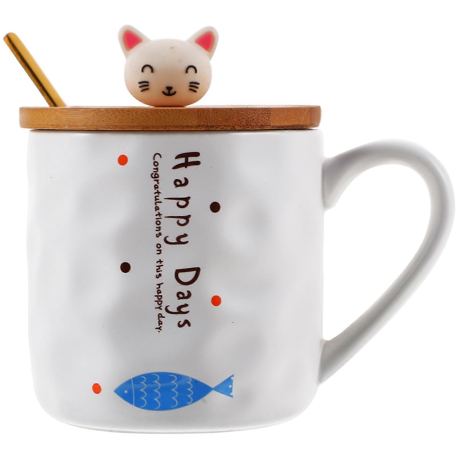 Ceramic Fish Mug Practical Cup for Home Use 1Set with Lid and Spoon