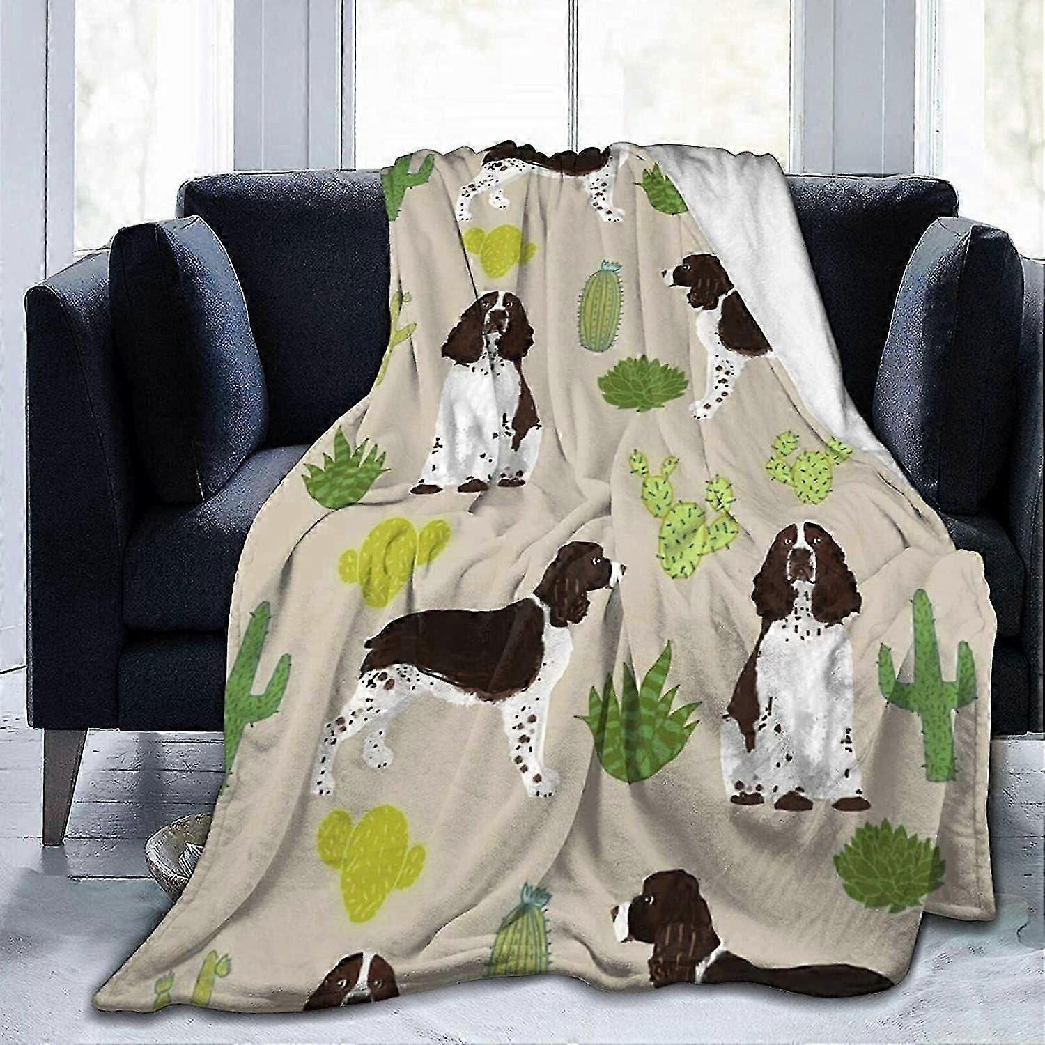 Ultra Soft Micro Fleece Durable English Springer Spaniel Dog Fabric Cactus Dog Throw Blankets Soft Warm Blanket Sheet for Bed Bedding Sofa