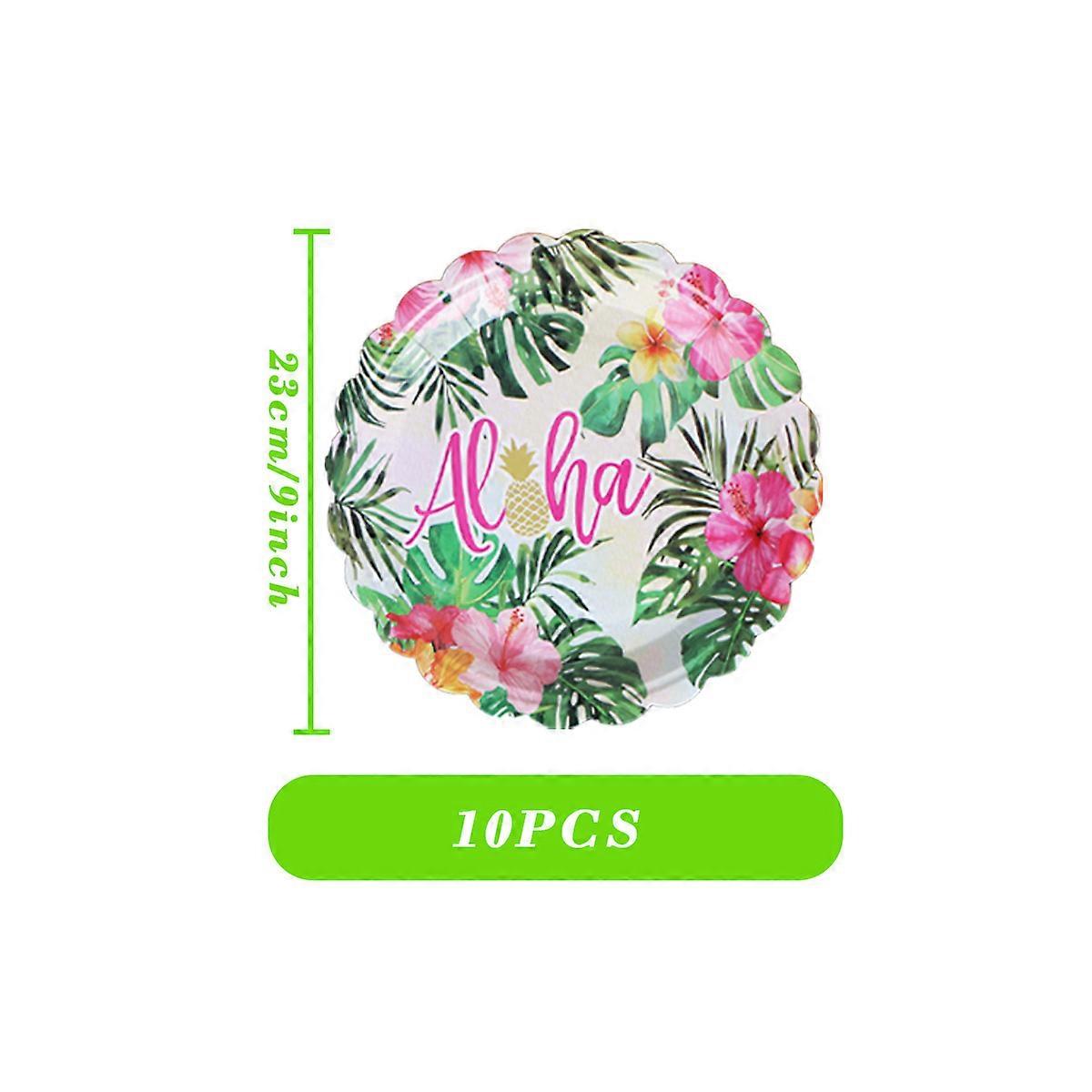 Hawaiian style paper plates, paper cups, paper towels, pennant tablecloths, disposable party tableware