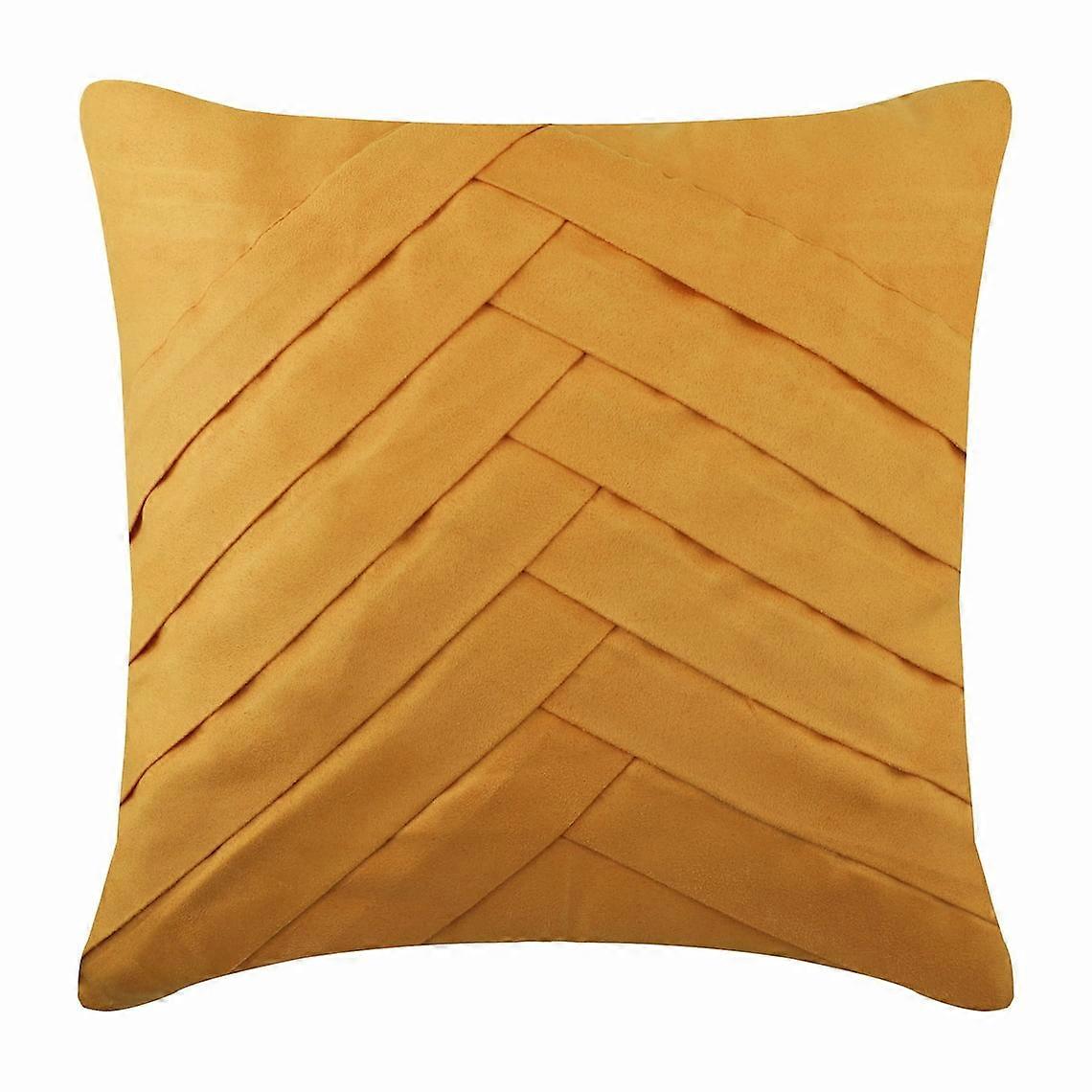 Mustard Yellow Suede Euro Pillow Shams 26x26 inch, Solid Color with Pintucks, Textured Striped Design, Modern Style - No Limits No Lines