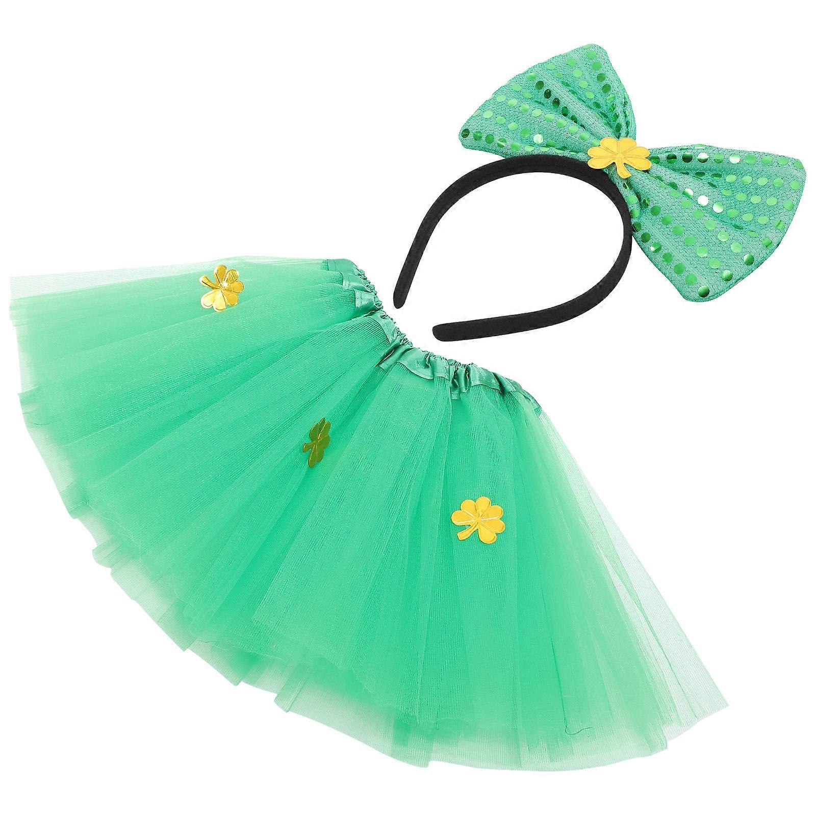 St Patricks Tutu Skirt for Kids with 3Pcs Clover Theme