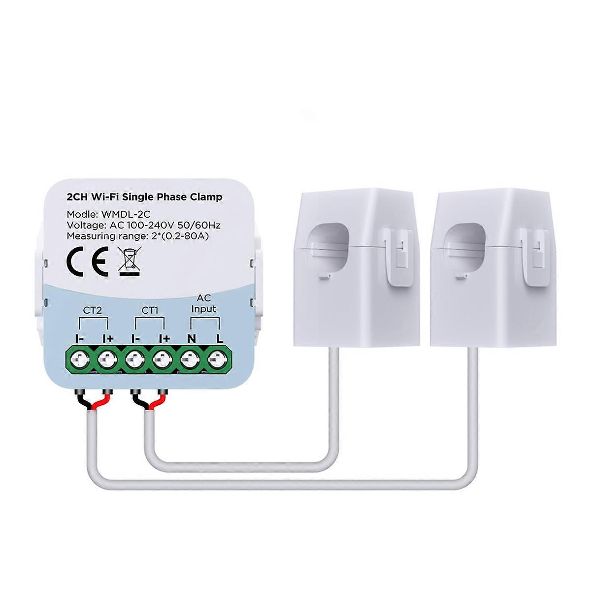 Tuya WIFI Smart Energy Meter Bidirection 2 Channel with Current Transformer Clamp App Monitor Power