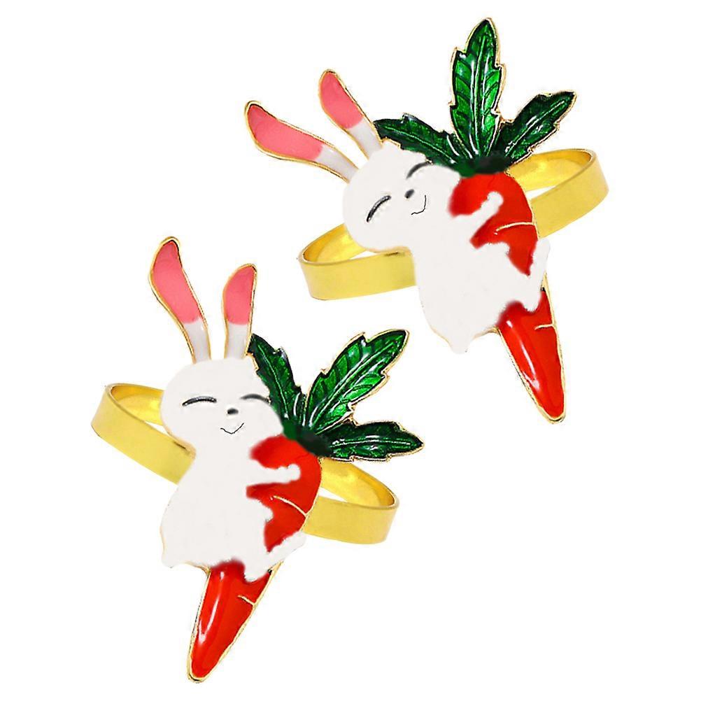 Bunny and Carrot Napkin Rings 2Pcs Multi Alloy Easter Table Decor with Handcrafted Elegance