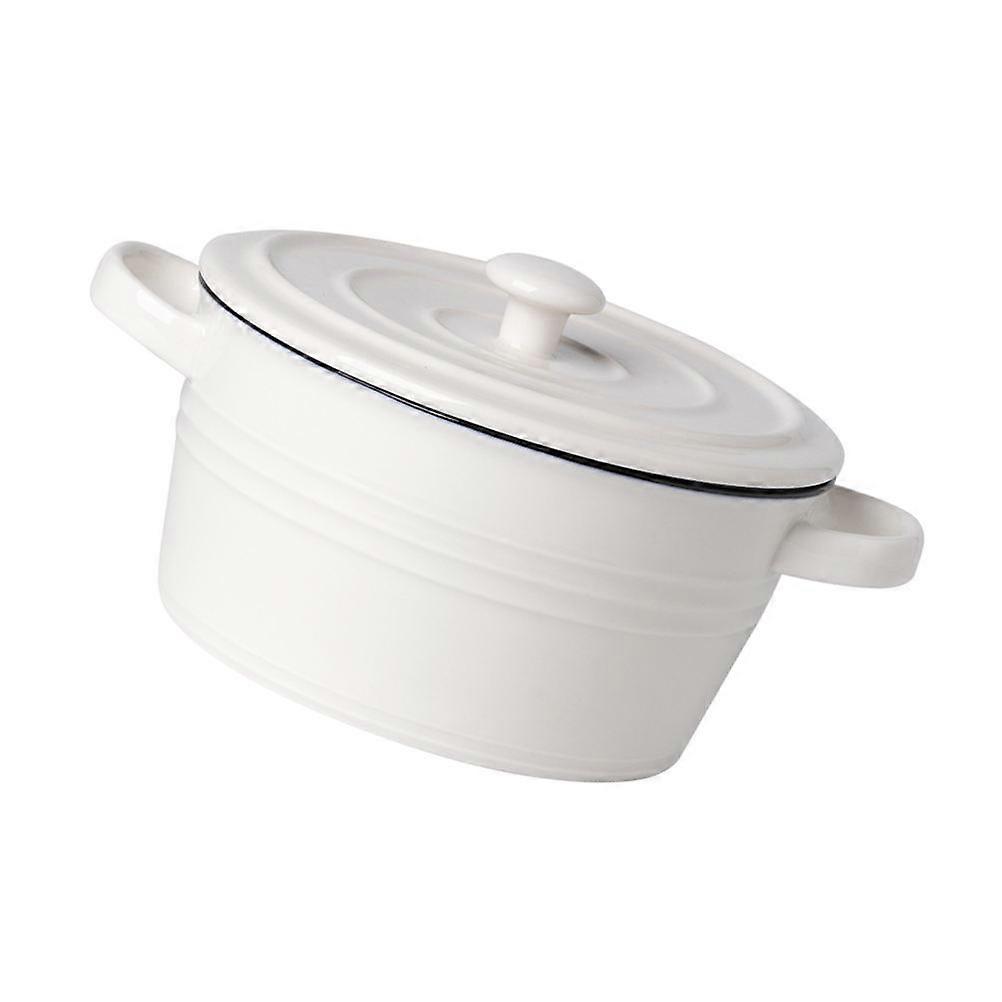 Ceramic Soup Bowl with Lid Double Handle 2Pcs for Kitchen