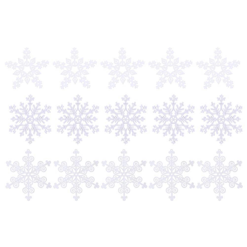 Plastic Snowflake Decoration for Christmas 15Pcs White Snowflake Embellishments