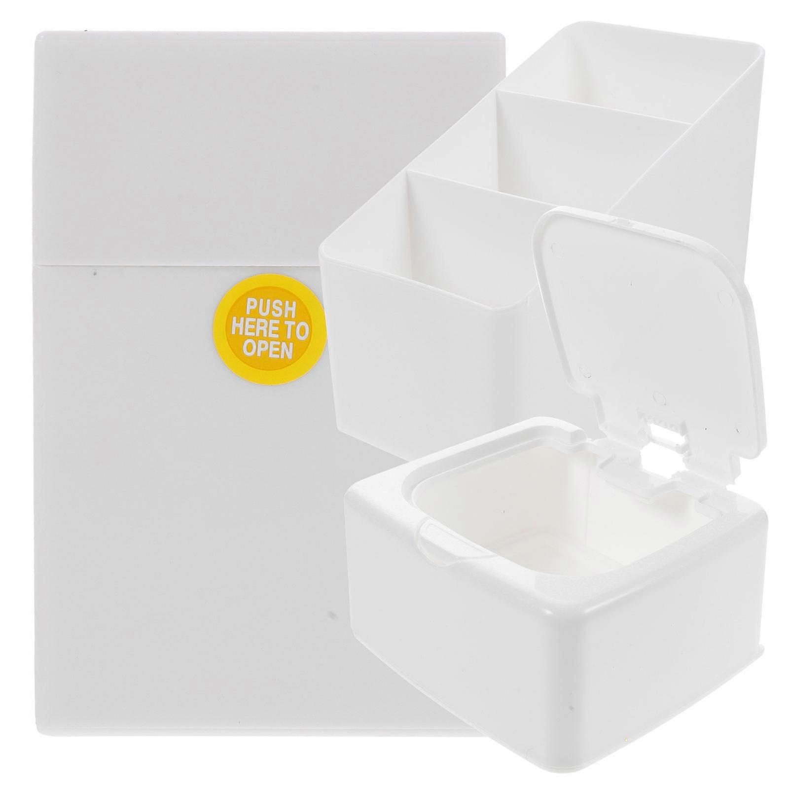 Rectangular Desktop Pen Holder With Lid For Home Organization In White Color 10.60X9.30X5.10cm For Storage 3Set