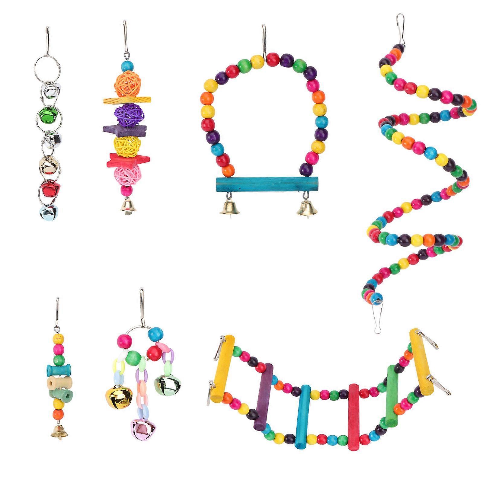 Wooden Bird Toy Set for Parrot Entertainment with 1Set Assorted Color Toys