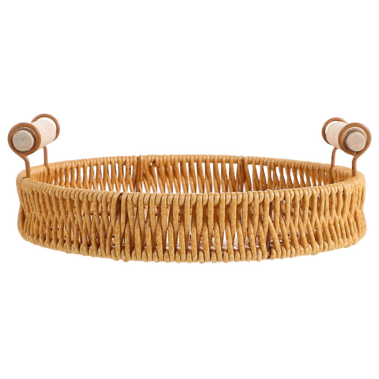 Snack Basket Round Rattan Serving Tray with Handles 4Pcs for Food Display