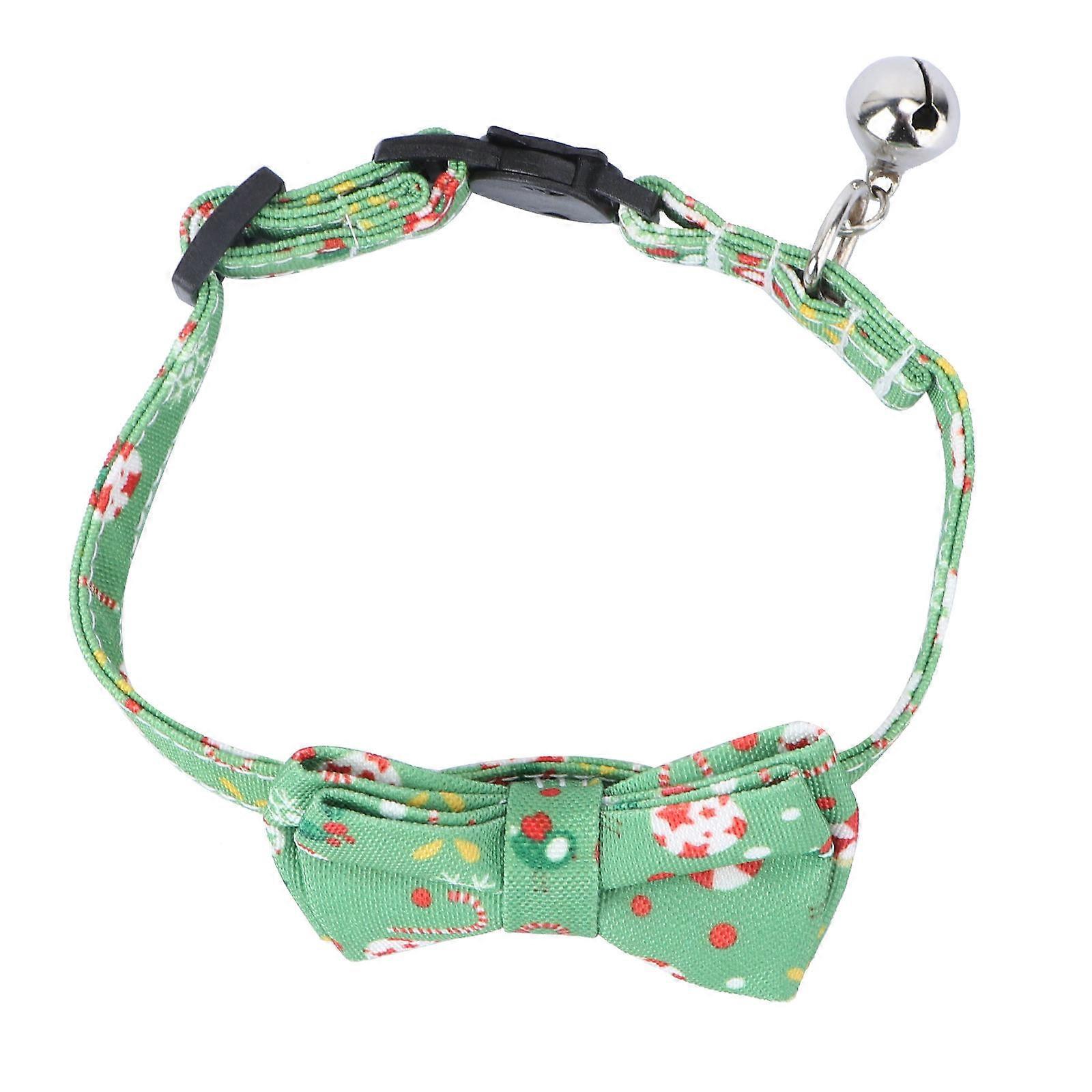Light Green Christmas Pet Collar with Bells and Bow Tie 2Pcs Adjustable