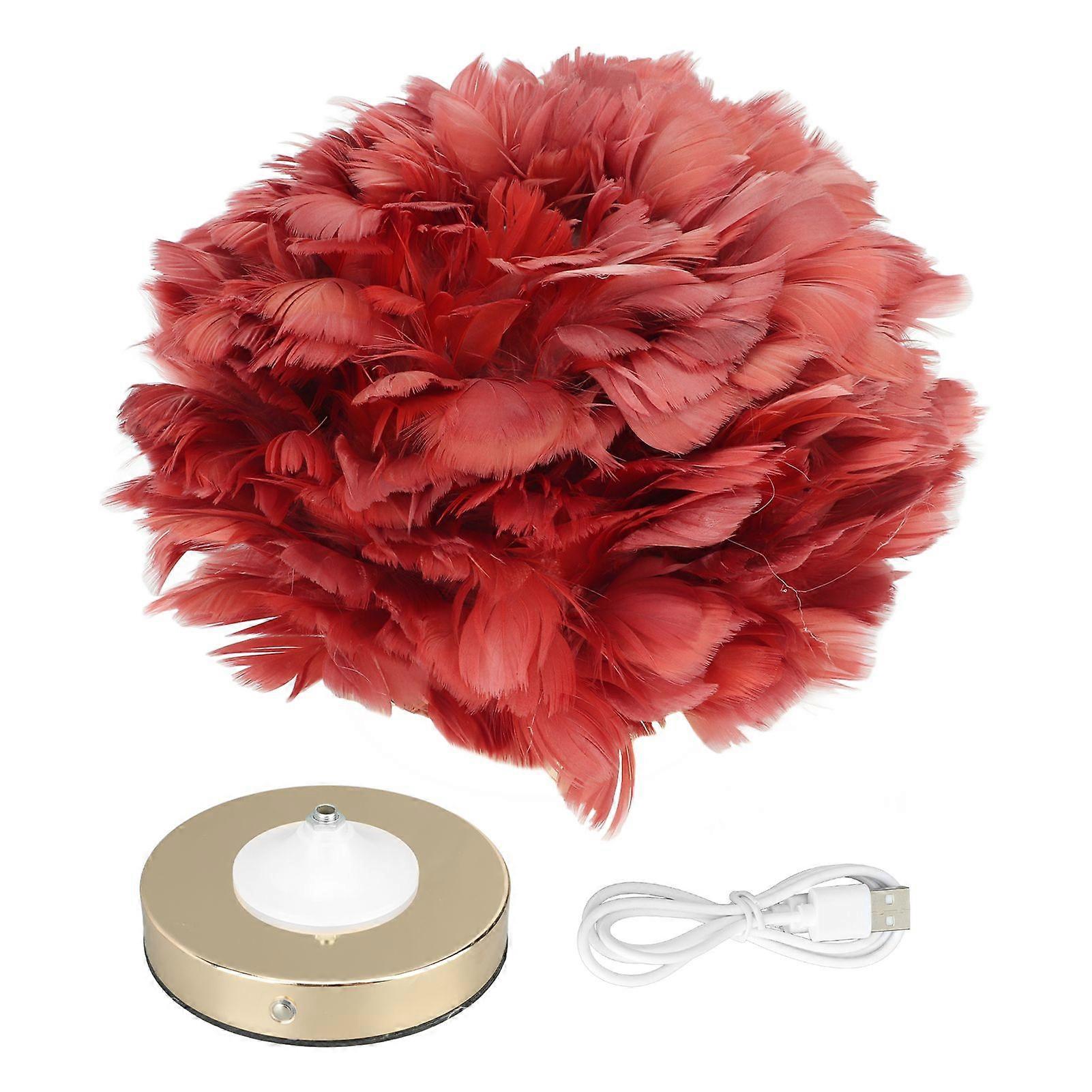 Feather Table Lamp USB Type C 5V Touch Control Stepless Dimming LED Table Lamp for Bedroom Cafe Wine Red