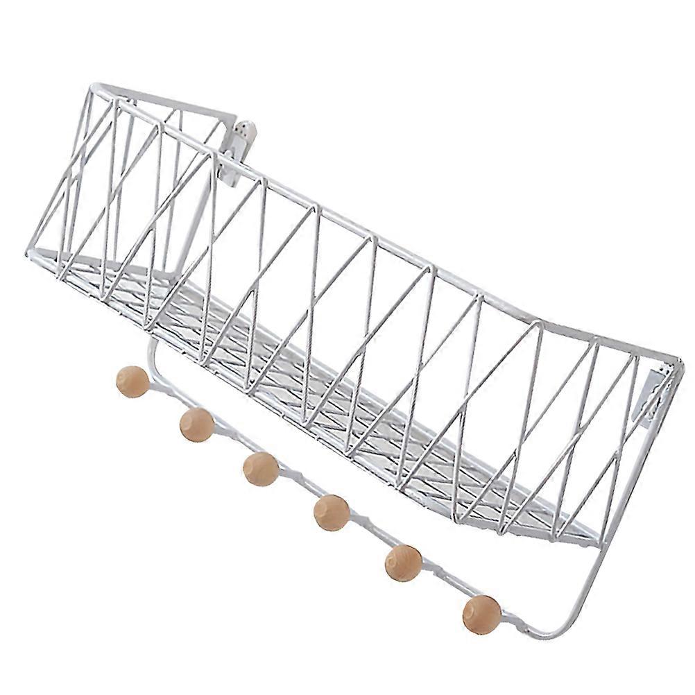 Storage Rack Wall Shelf for Storage 2Pcs Iron with Hooks White