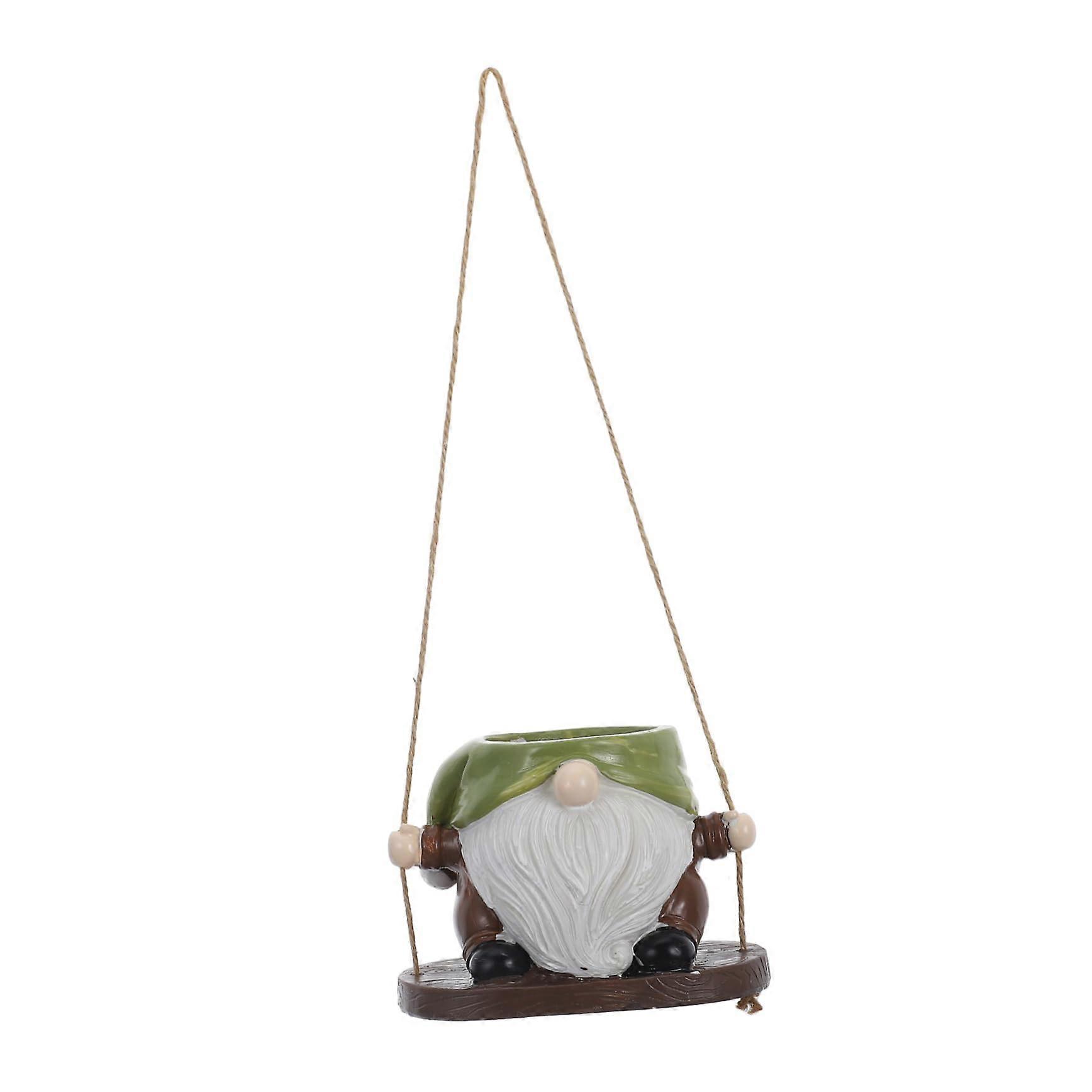 Resin Gnome Swing Hanging Planter Pot Small Resin Gnome Planter Decorative Flower Pot For Indoor Outdoor Greenery Decor