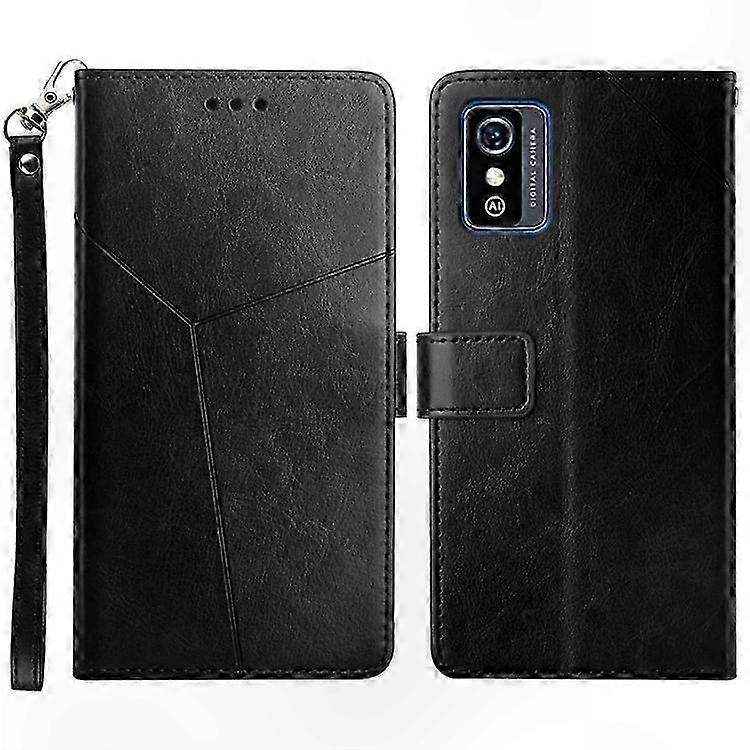 Magnetic Y-Strap Stand Phone Case in PU Leather with Anti-Fingerprint Lines for Blade L9
