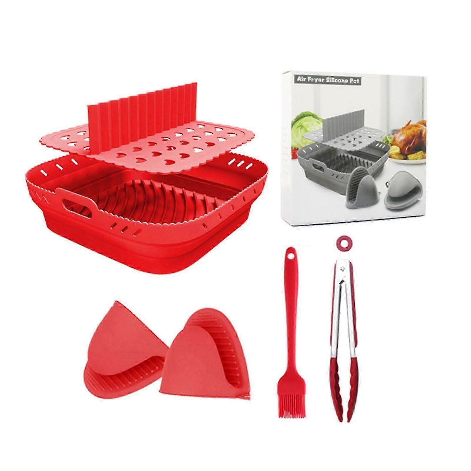 Airfryer Insert, Square Silicone Liner with Divider, Compatible with Square Air Fryer Baskets, Red Silicone Cooking Mat