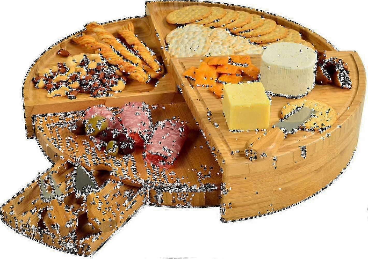 25-26 Patented Bamboo Cheese/charcuterie Board With Knife Set-stores As A Compact Wedge-opens To 18" Diameter-designed Quality Checked I Better One -C