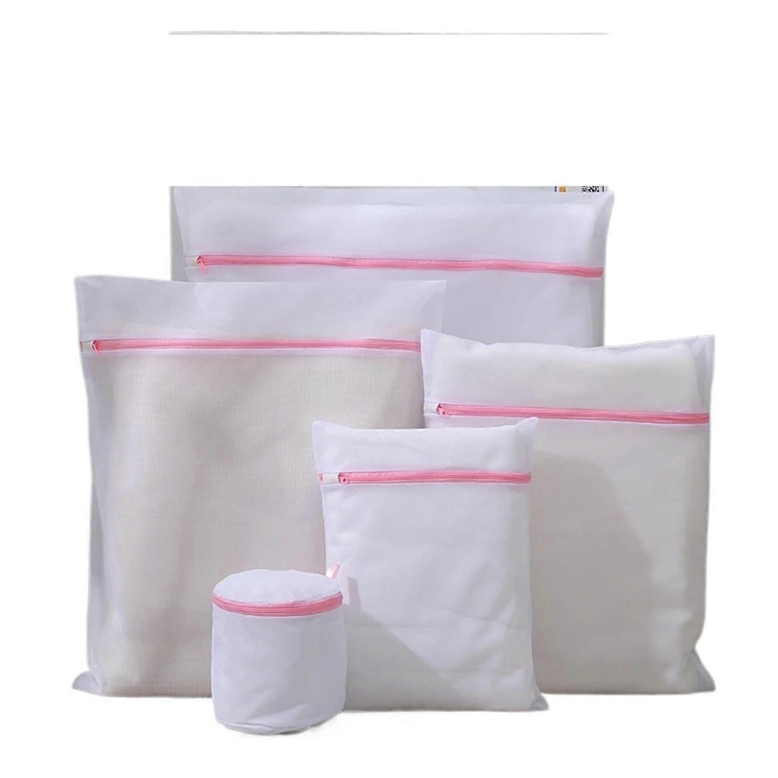 Thickened Mesh Laundry Bag 5Pack Polyester Wash Net Bag For Washing Machines Pink Fine Net