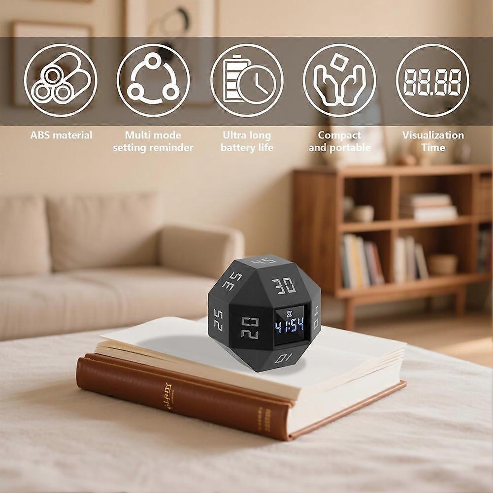 Mini 12-Sided Cube Timer Rechargeable Time Management Efficiency Tool Suitable for ADHD Management, Study and Cooking