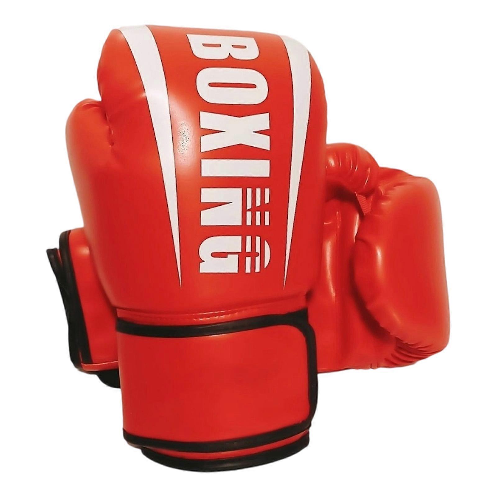 Set of 1 Pair PU Leather Boxing Gloves Multilayer Padding Gloves Secure MMA Gym Training Equipment  Red