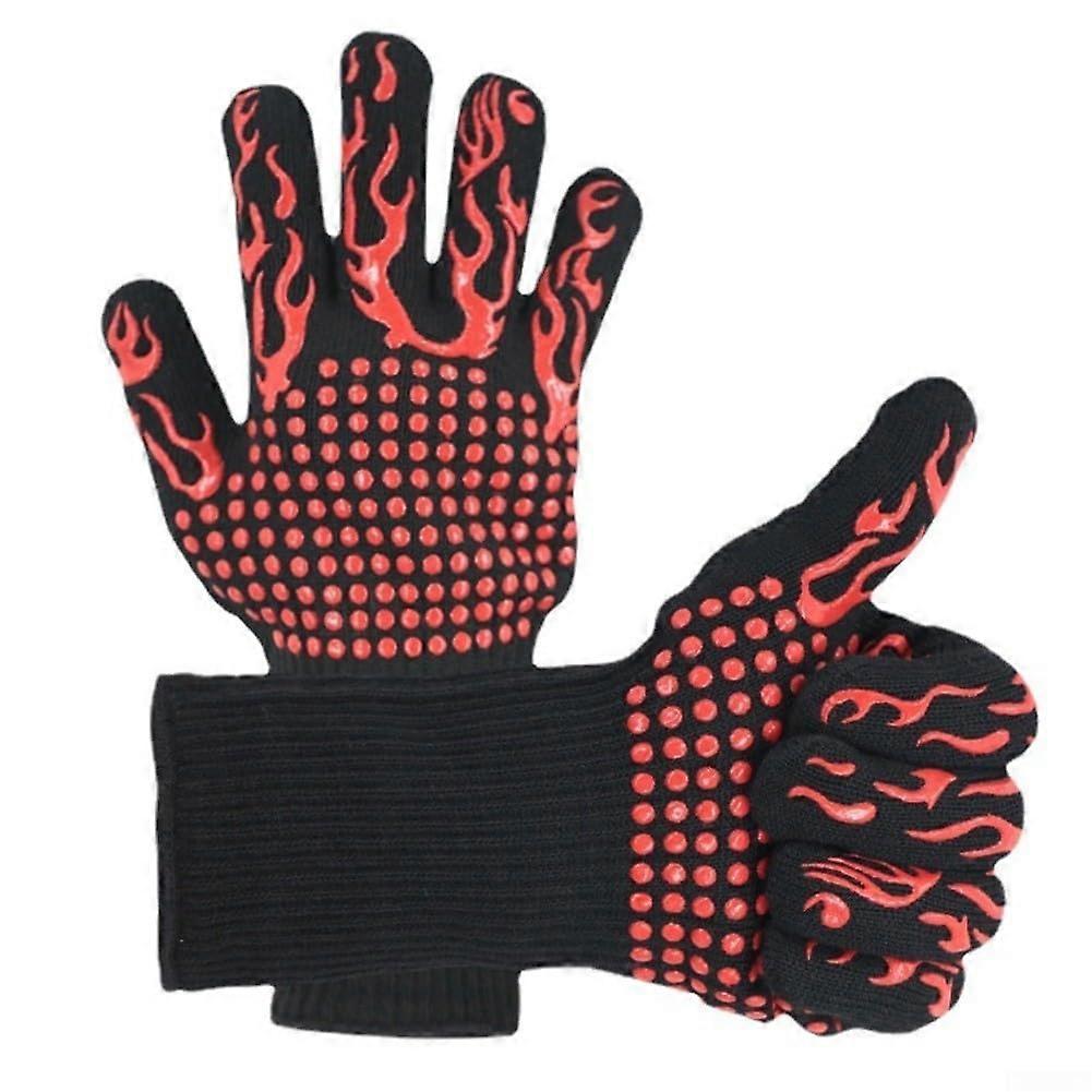 Barbecue Gloves Heat Resistant Material Extended Cuff For Oven And Grill Use Forearm Protection Secure Grip Red
