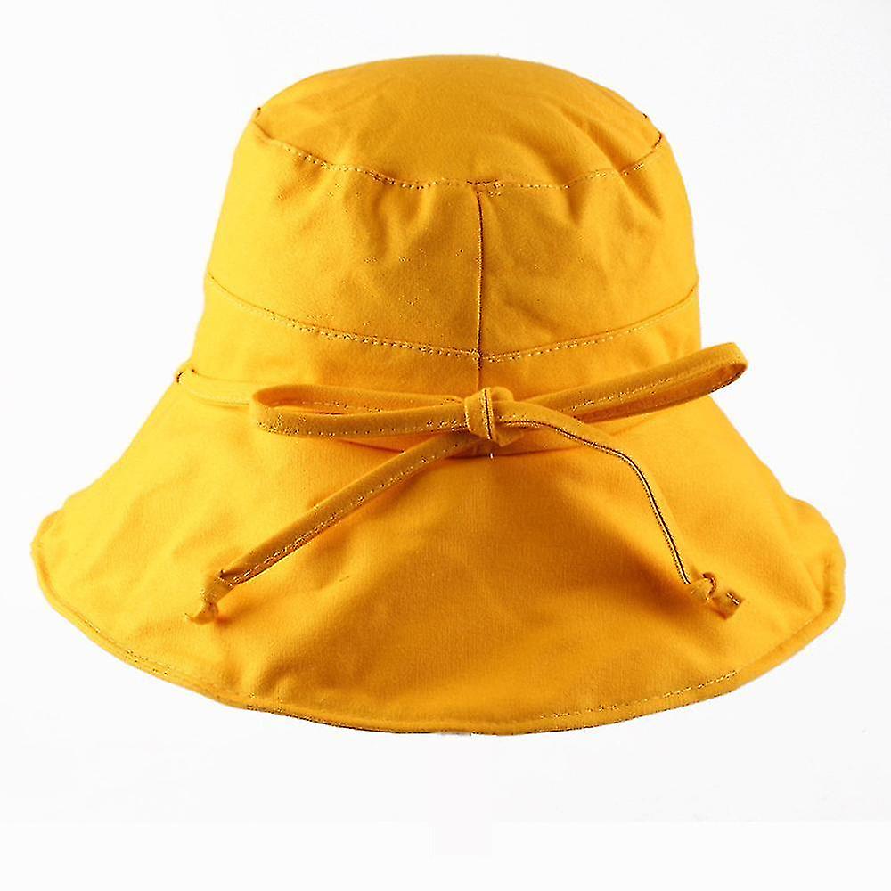 帽子ピュアカラーレジャーフィッシャーマンハット折り畳み式帽子レディースサンシェードハットイエロー