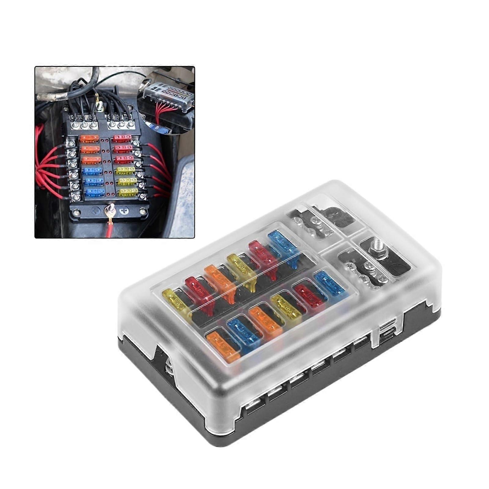 Fuse Box 6Way Or 12Way Blade Panel With LED Indicator 12V 32V Auto Waterproof Power Distribution Board