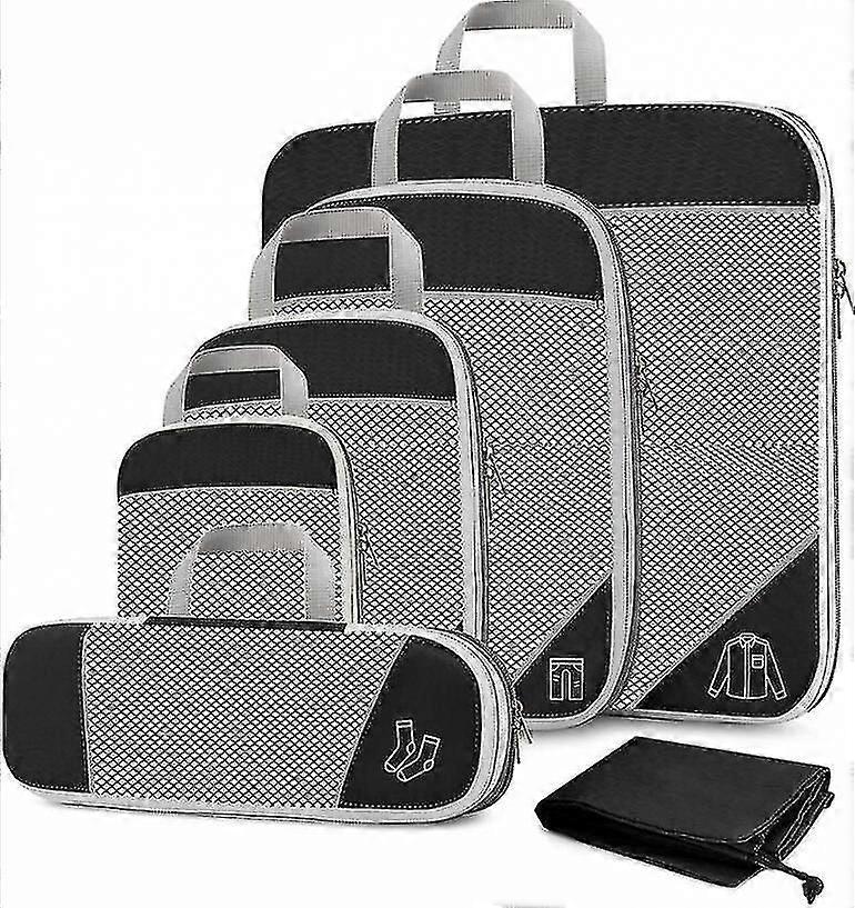 Compressed Packing Cubes For Travel, 6 Pieces Of Expandable Luggage Storage Bag Compressed Cubes For Packing Mesh Top And Durable Zipper (black), Aesp