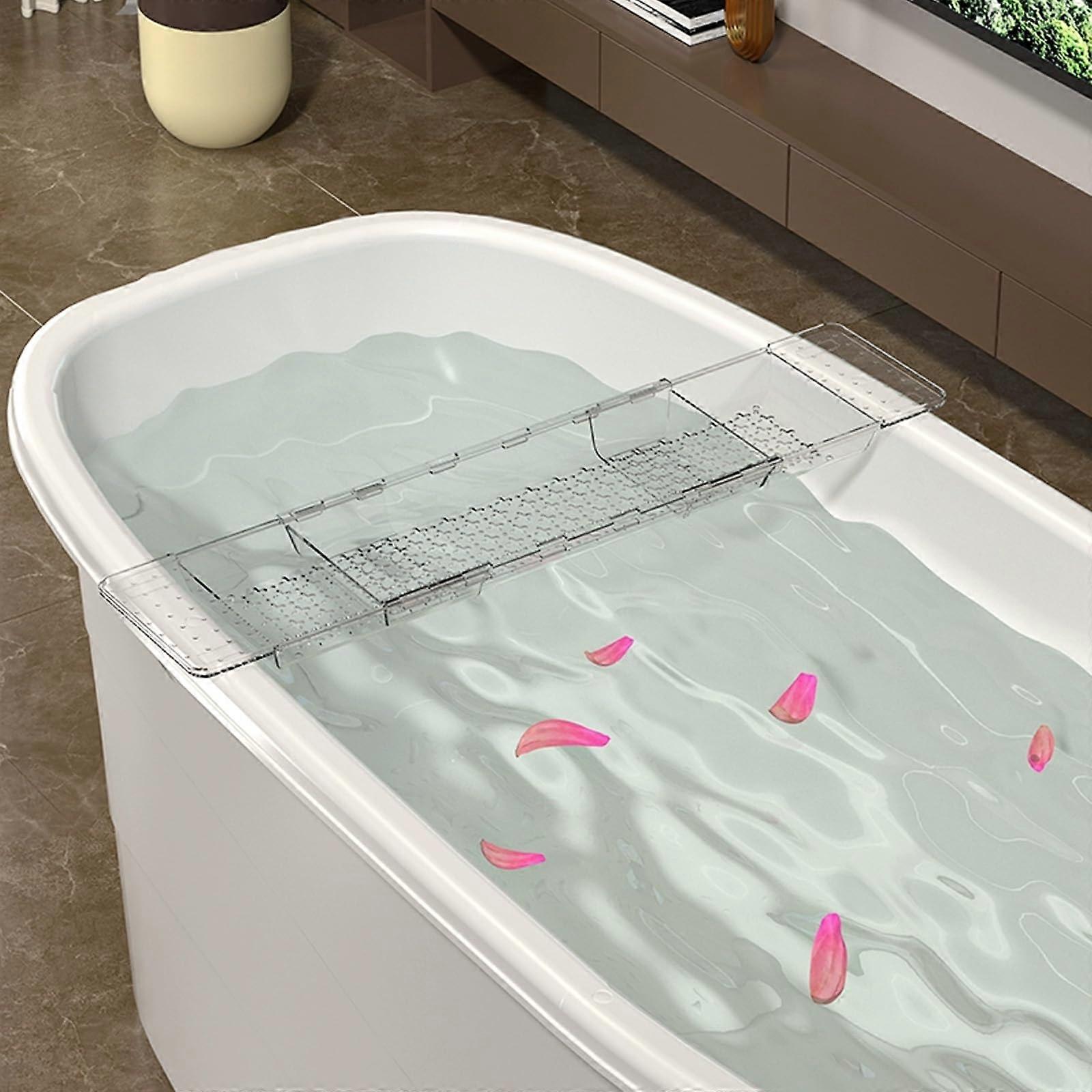 Expandable Bathtub Tray Caddy Clear Finish Adjustable 2231.5 Inch Bath Table Accessory For Books Wine Soap