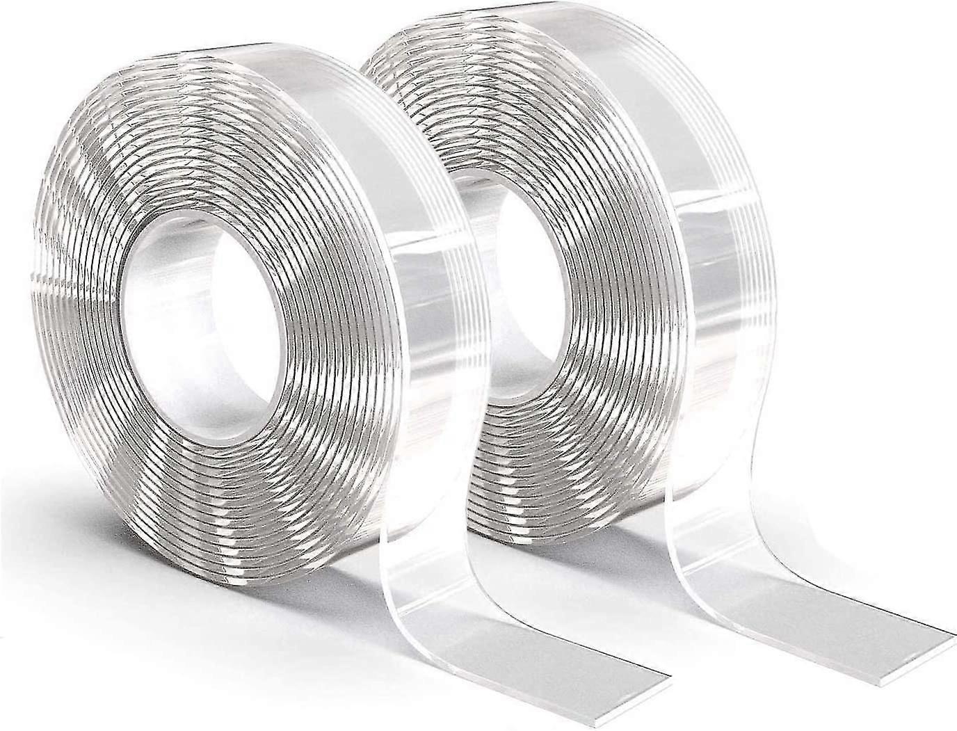 2 Rolls Double Sided Non-marking Transparent Tape, No Trace Nano Tape, Washable Gift