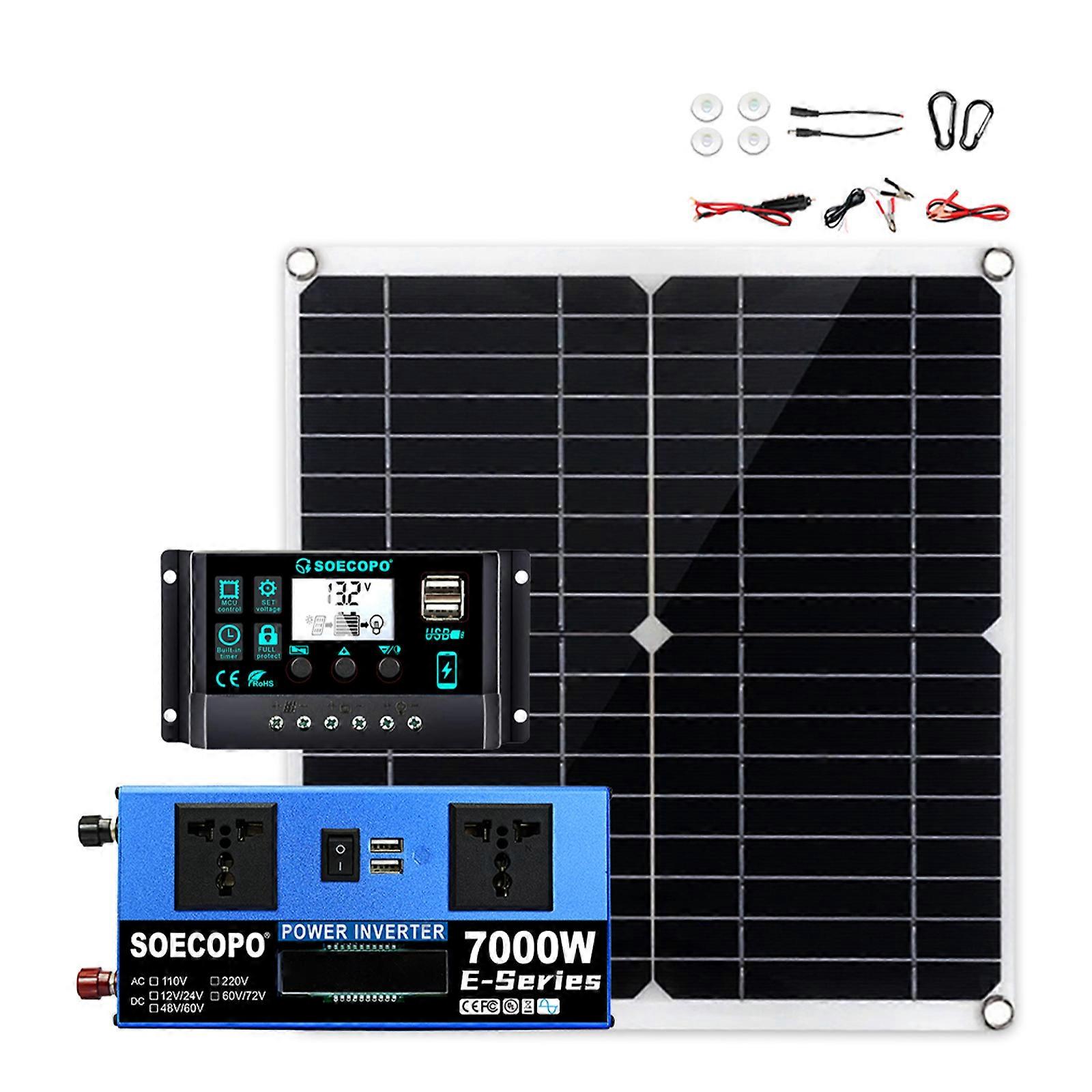 7000W Solar Power System Complete Kit for Home Camping with 200W Panel Dual12V24V To 110V/220V 100A Controller