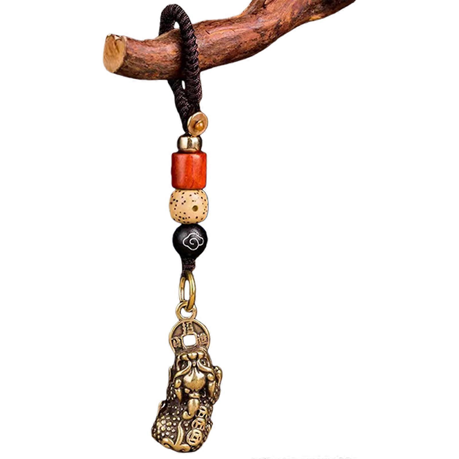 Elegant Sandalwoods Cord Keychain Bell With Tibetan Symbol Metallic Construction Key Ring Accessory For Blessings Multicolor