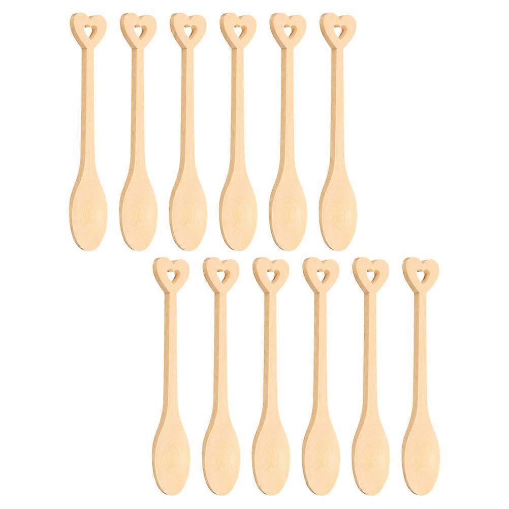 Bamboo Set Heart Handle Home Use Small Kitchen Teaspoons Light Brown 12Pcs