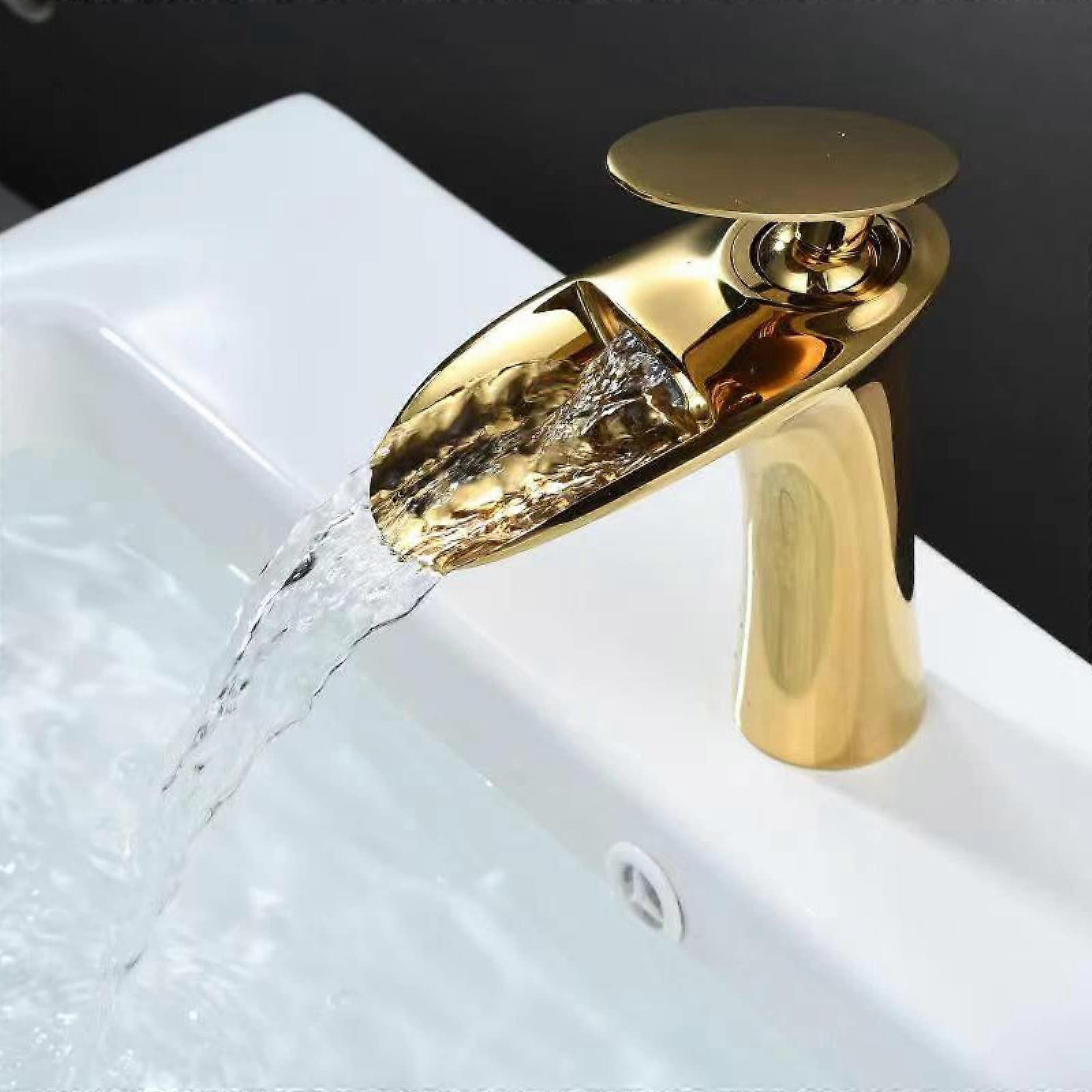 Waterfall Basin Tap Brass Gun Grey Finish, Hot And Cold, Single Handle, Single Hole Sink Faucet, Waterfall Spout