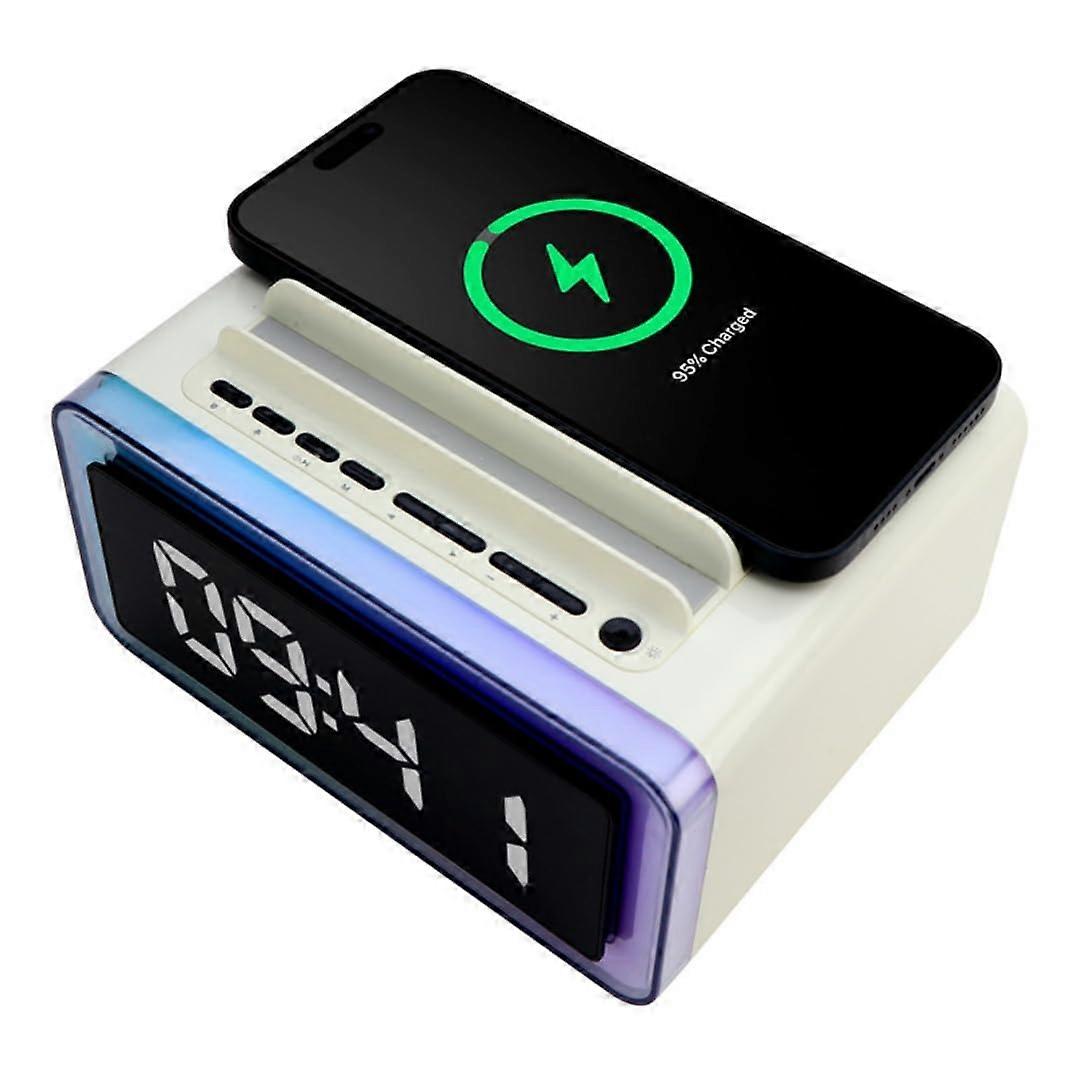 Bluetooth Speaker With Wireless Charging, Digital Clock, Alarm Clock, FM Radio, Phone Stand, Night Light