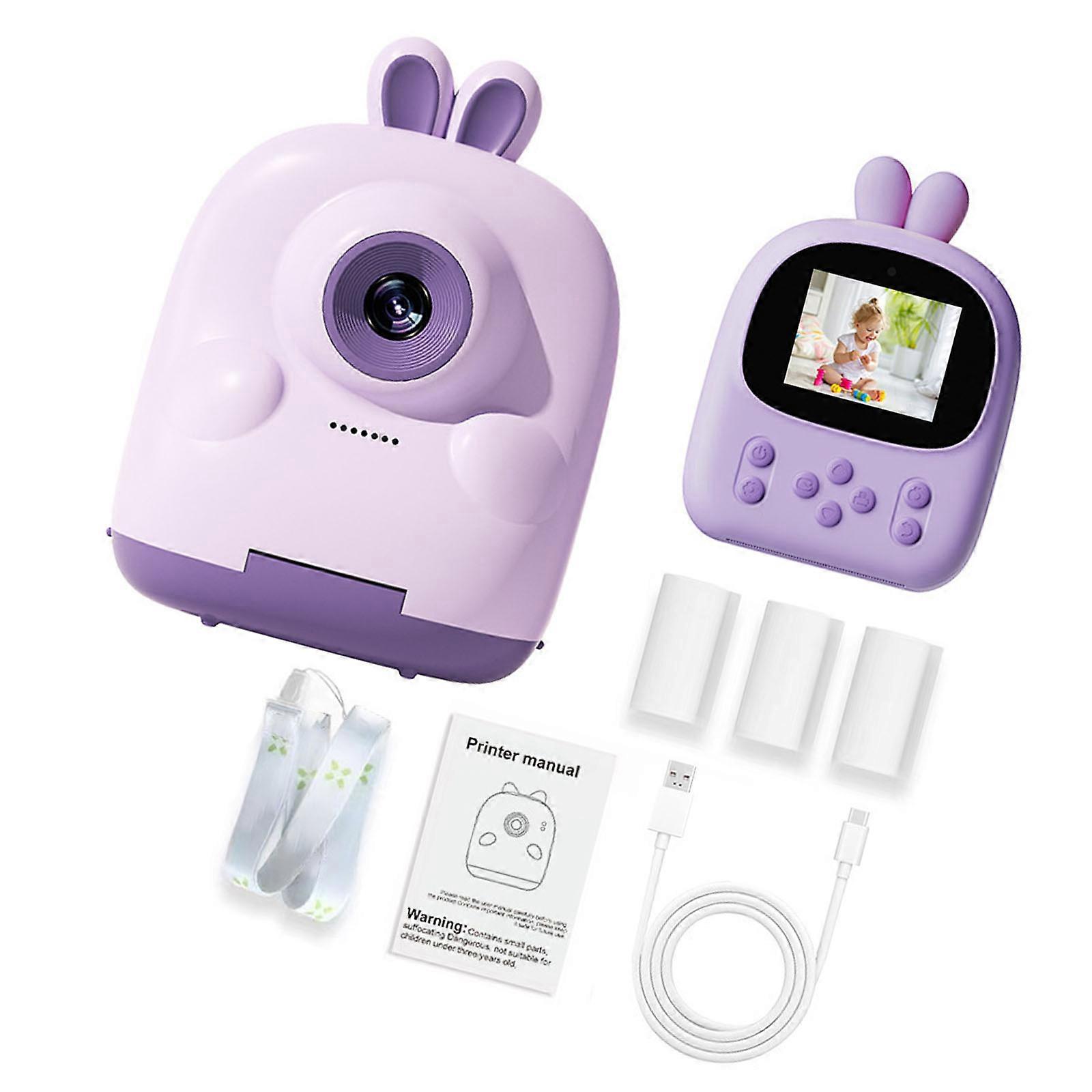 Instantly Print Digital Camera Toy For Kids with 1080P Video Recording And Creative Doodles Functionality Educational Toy  Purple
