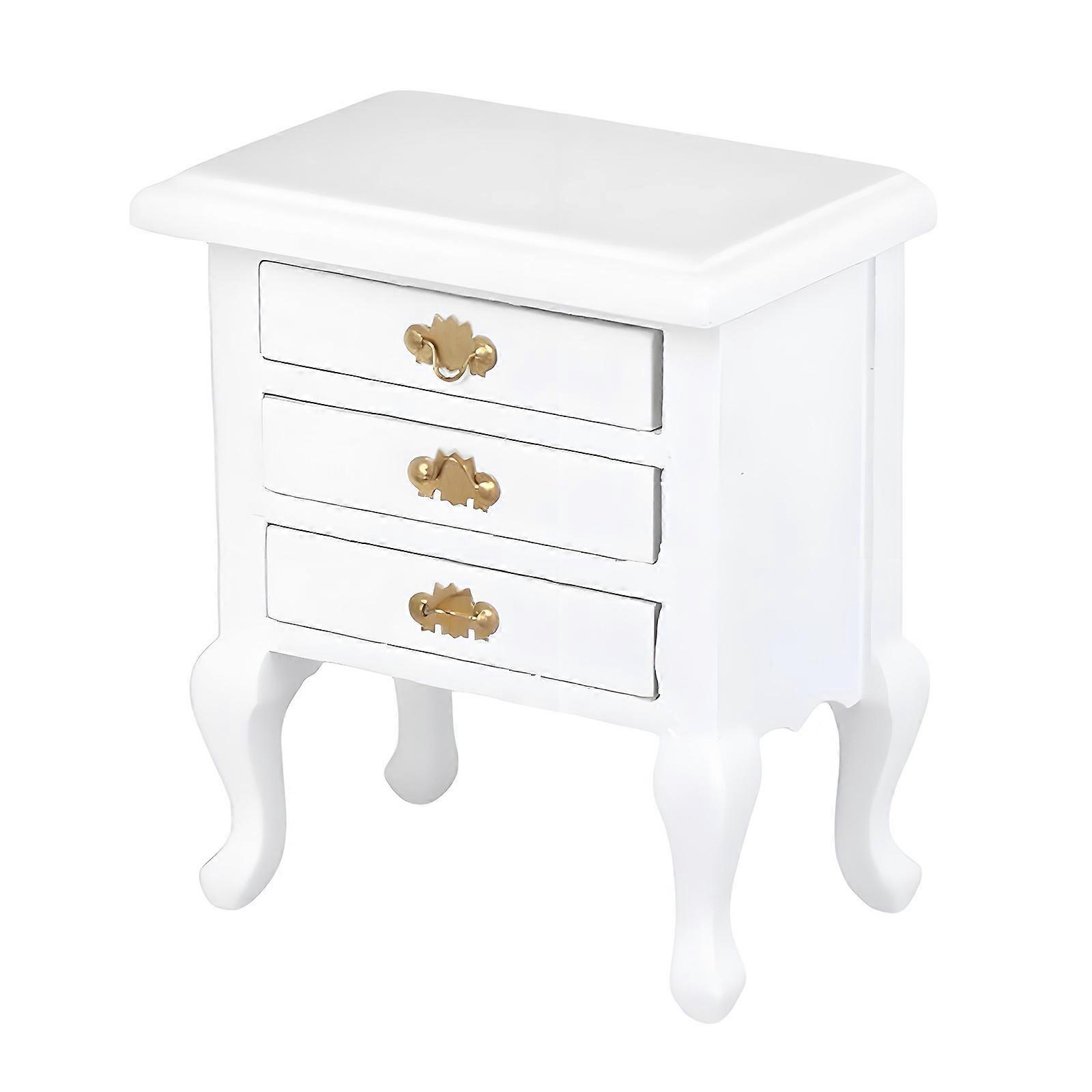 Realistic 1: 12 Scale Wooden Bedside Table For Doll house Display Interactive Drawer Storage Design  White
