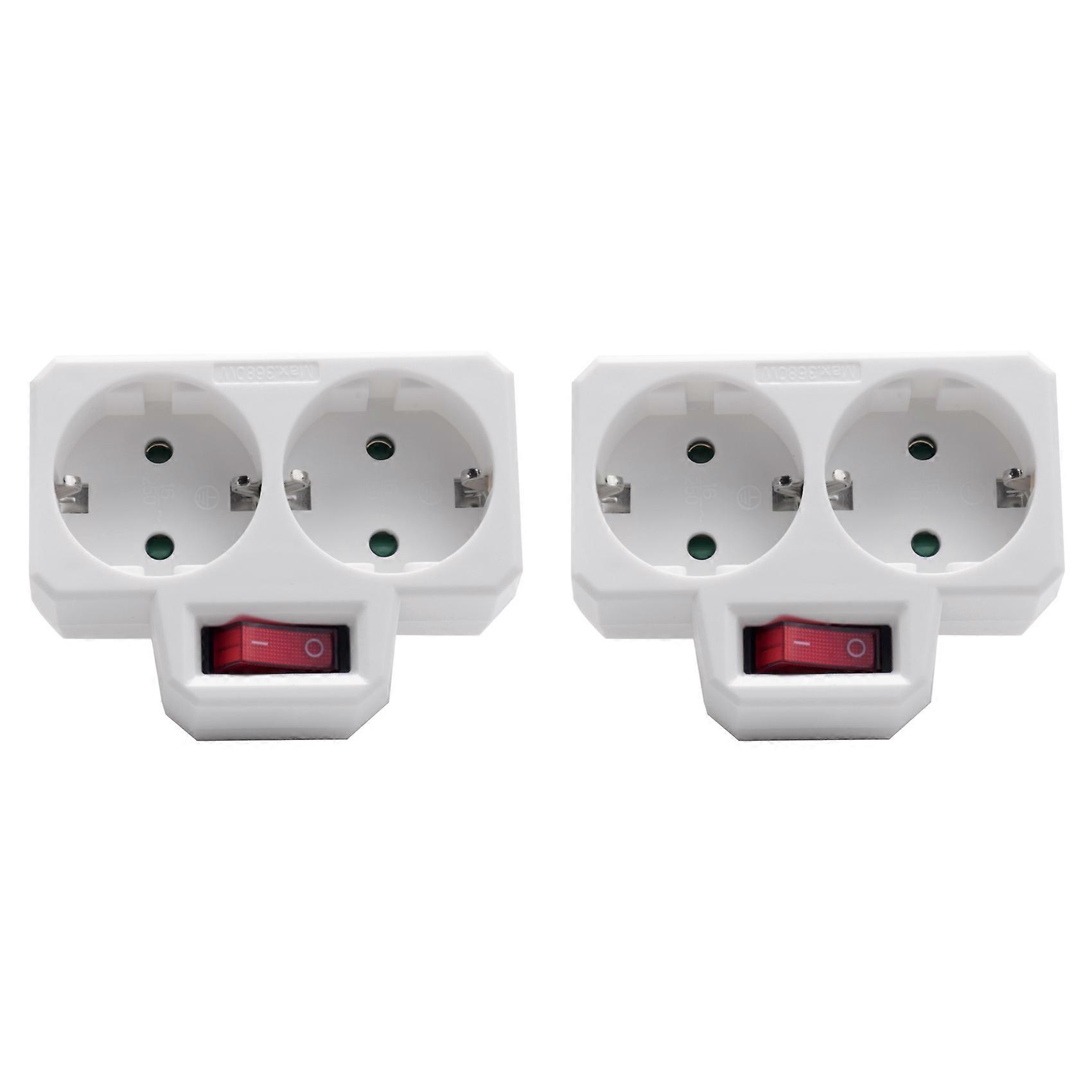 Socket Adapter, Double Plug for Socket, Double Socket with Switch 3800W for Office, Home or Travel, EU Plug (2 Pack)