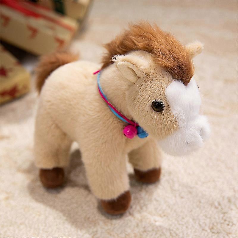 Tricolor Standing Pony Plush Toy - With Bells, Soft Plush Horse Toy